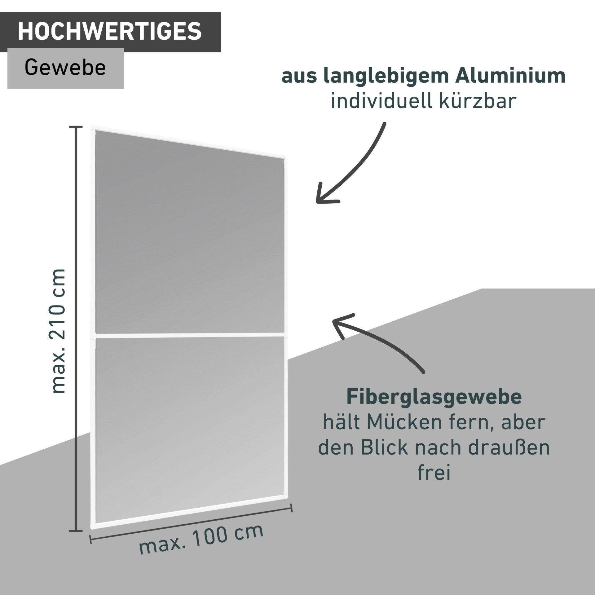 Windhager Insektenschutz-Tür Basic für Balkon- und Terrassentüren, Fliegengitter Alu Rahmentür, (Packung, 1-St), Insektenschutz zum bohren, Schwingtür 100 x 210, weiß