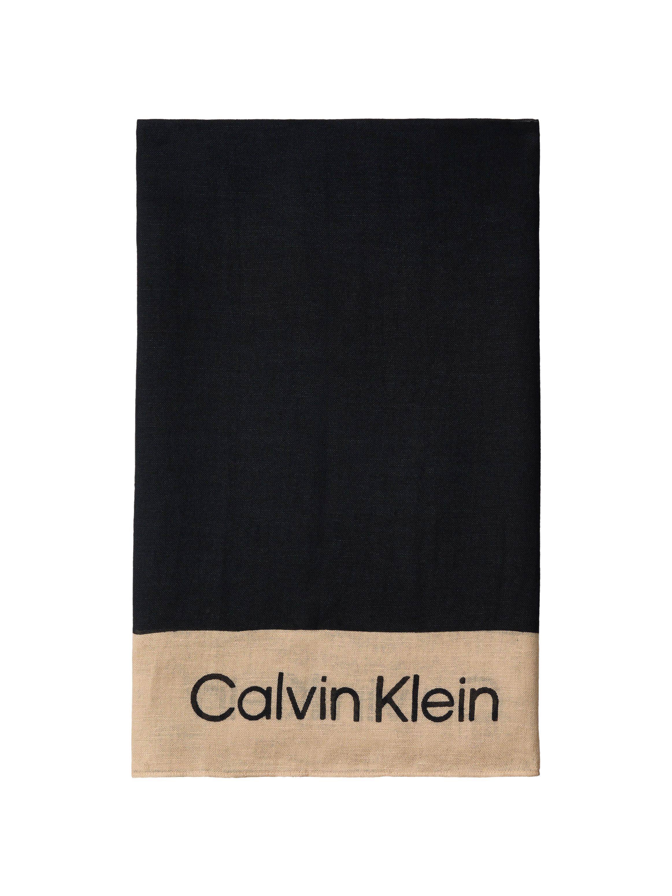 Calvin Klein Modetuch LINEN BLEND EMBLEM PAREO SCARF, Mit Farbkontrasten