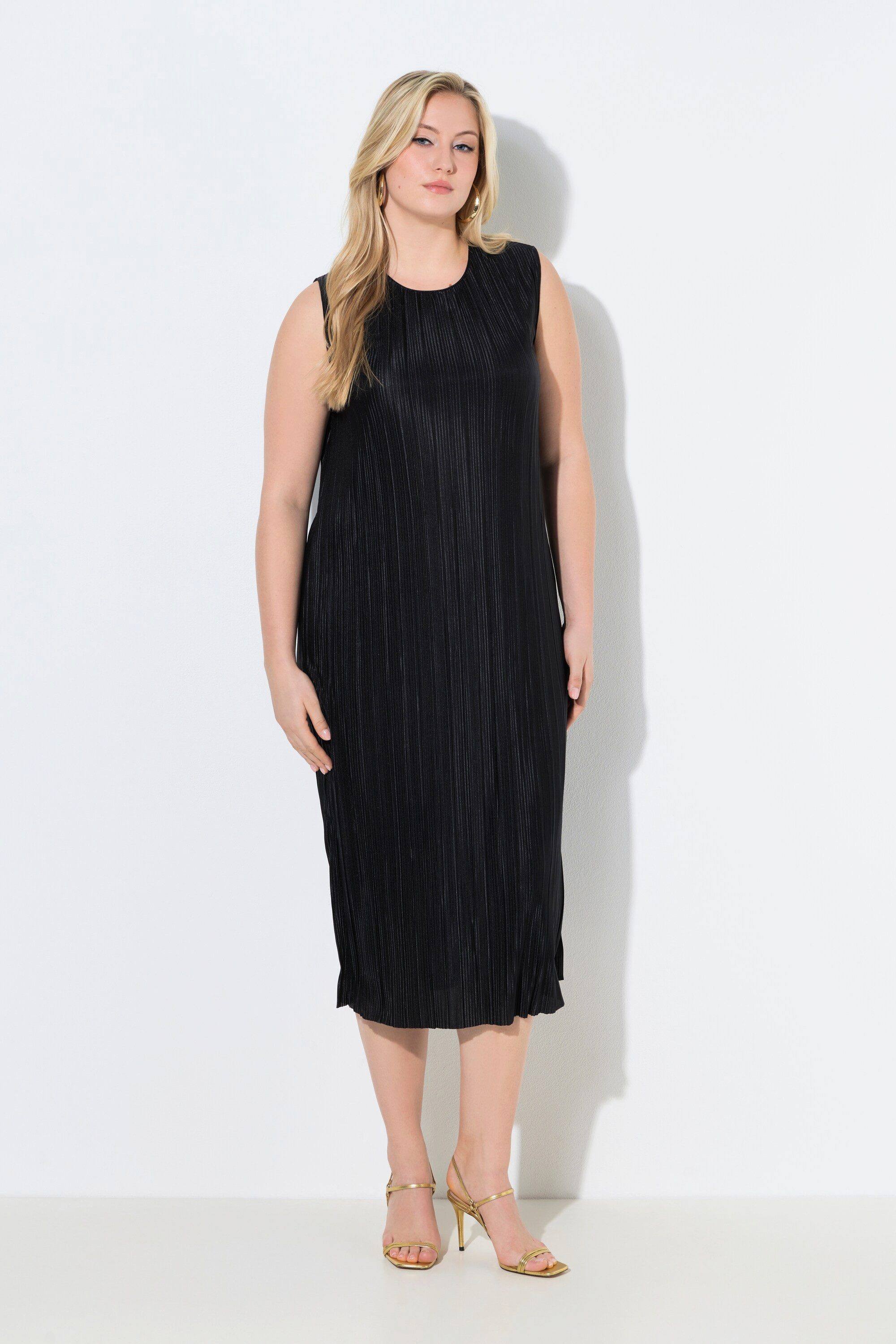 Midikleid Plissee-Midikleid Rundhals ärmellos