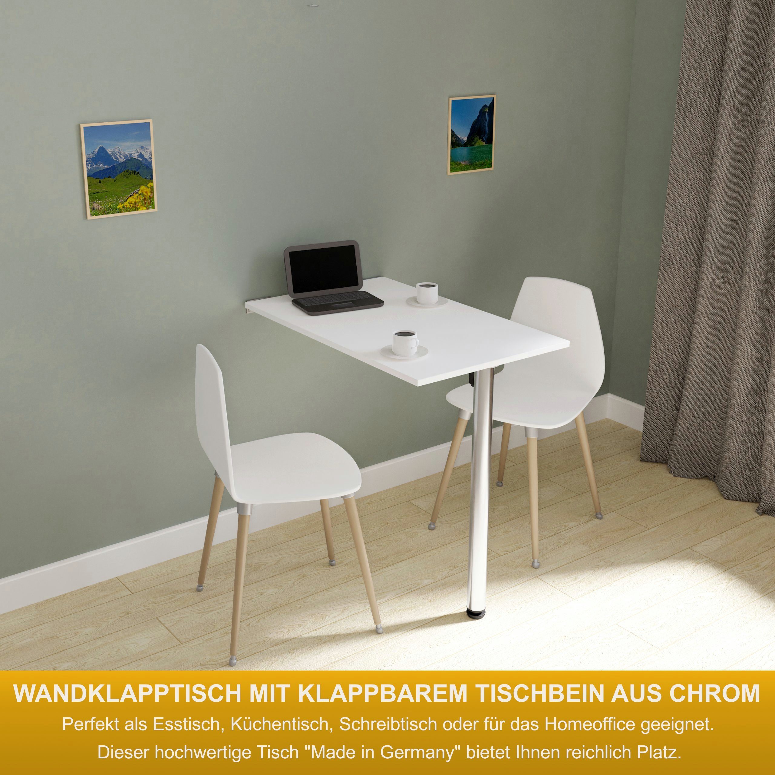 KDR Produktgestaltung Klapptisch 80x50 Wandklapptisch Esstisch Küchentisch  Schreibtisch Wand Tisch, Weiß