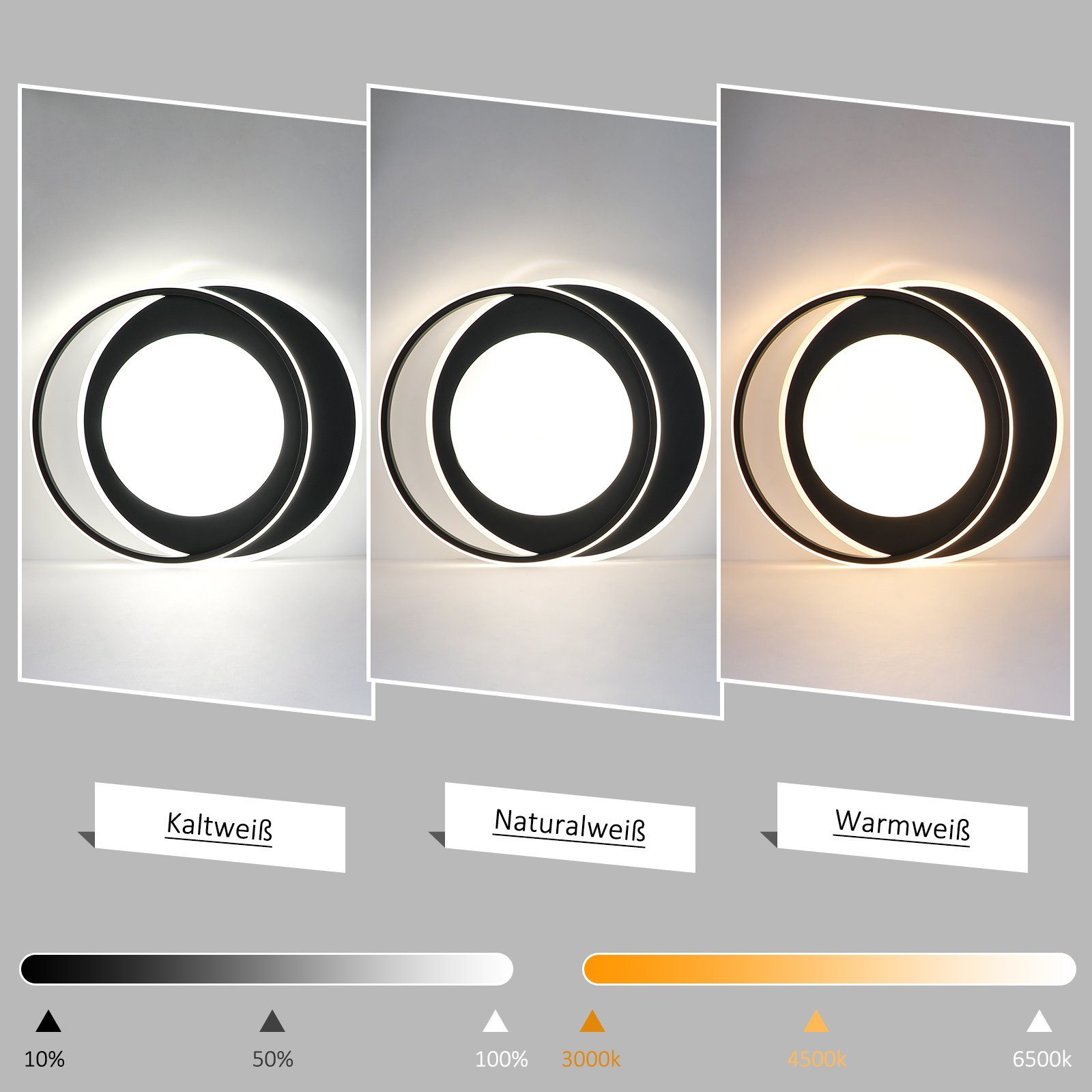 Fernbedienung, Dimmbar Design ‎Energieeffizient, 48cm mit Moderne Nettlife LED Weiß Ring Schwarz timer, Deckenleuchte Dimmbare