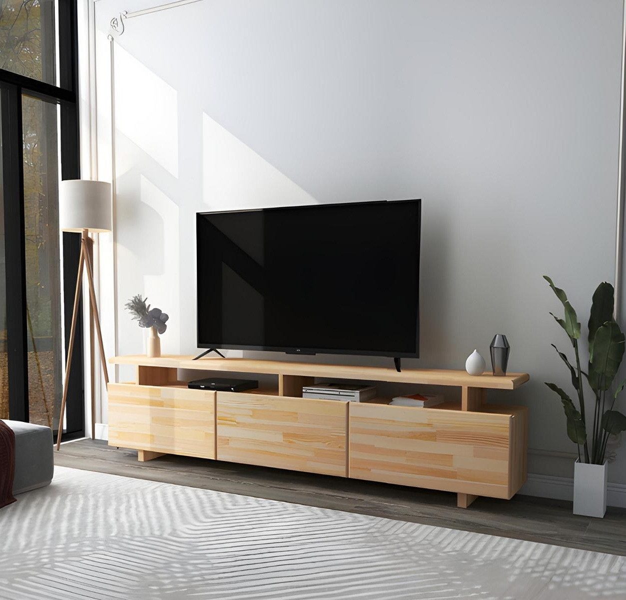 Xlmoebel Lowboard Designer TV-Möbel in heller Holzoptik für das Luxus-Wohnzimmer (TV-Ständer), Hergestellt in Europa