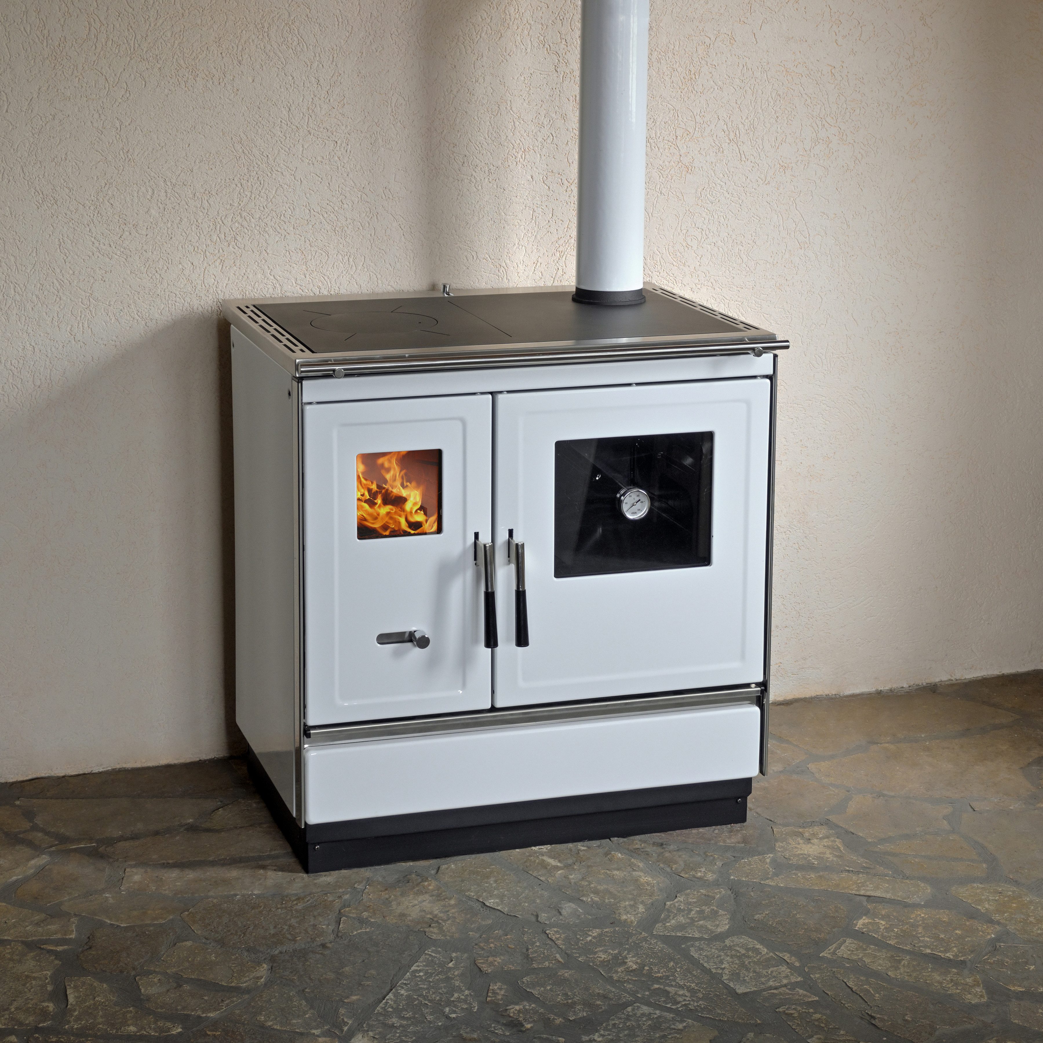 Haas + Sohn Festbrennstoffherd HERD HSH 81 weiß, rechts, Stahlkochplatte