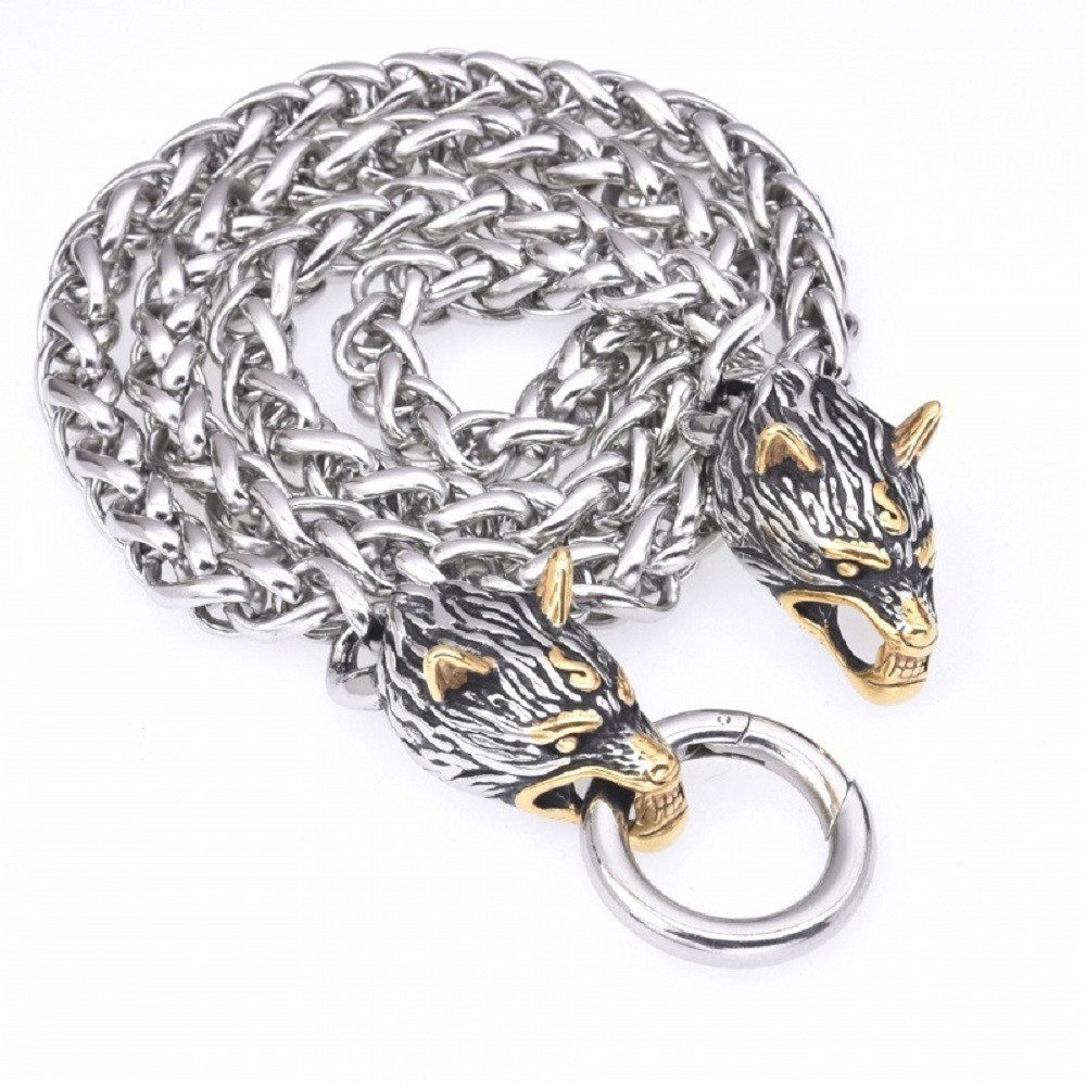 RAIKOU Edelstahlkette Wikinger Halskette Herren aus Edelstahl, Wolfskopf, Thors Hammer, Slawischer Stern, Wikinger Krieger – Bild 2 von 3