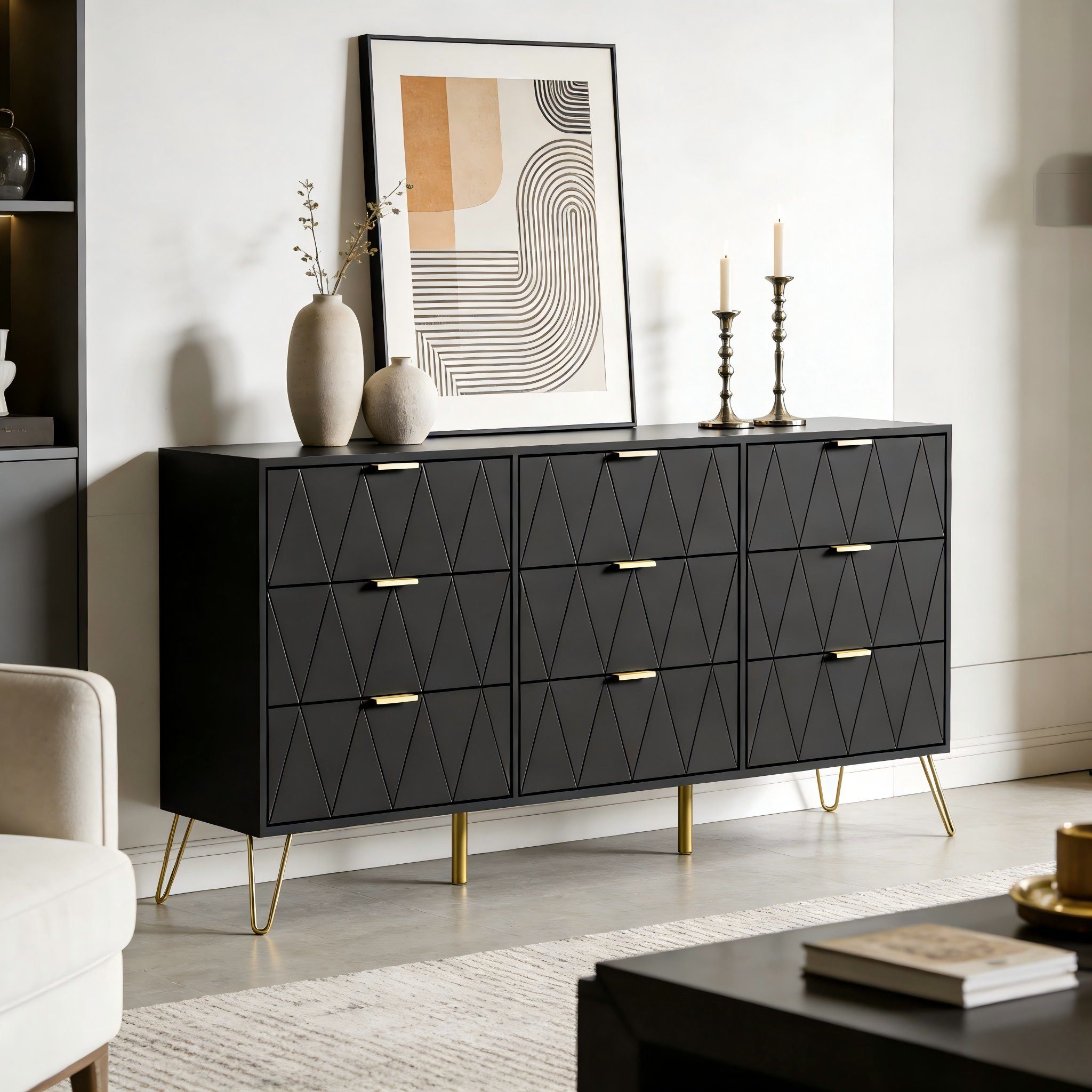 UEV Kommode modern Sideboard schmal Mehrzweckschrank für Kleidung Dokumente (Packung, Schubladenschrank mit Kippsicherung für Wohnzimmer Schlafzimmer Flur), TV  – Bild 4 von 5