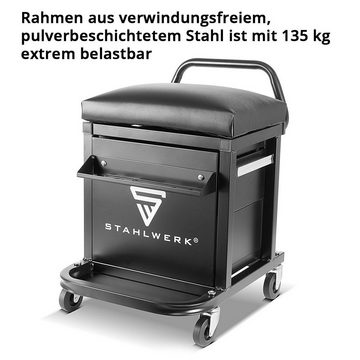 STAHLWERK Werkstattwagen STAHLWERK Mobiler Werkstatthocker MWH-300 ST 46 cm Sitzhöhe mit zwei, max. Traglast:135 kg, (Packung), mit zwei Schubladen, Ablagemulde, Werkzeughalter und Lochblech