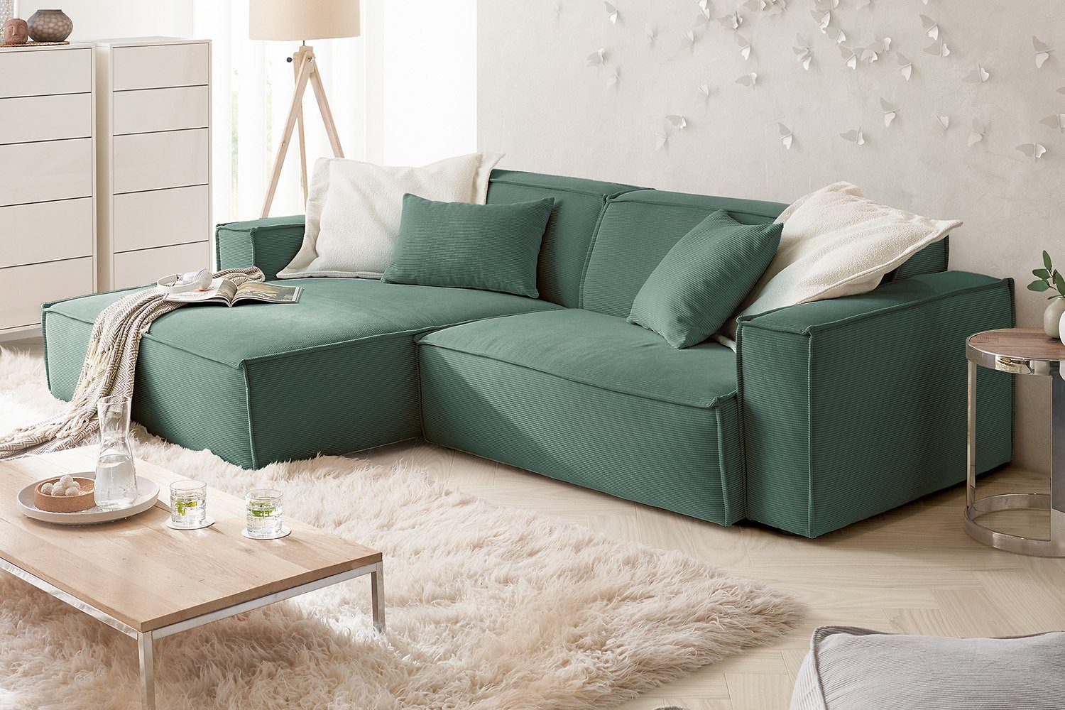 links, Farben SAMU, Sofa Recamiere rechts Ecksofa od. versch. Feincord, grün KAWOLA