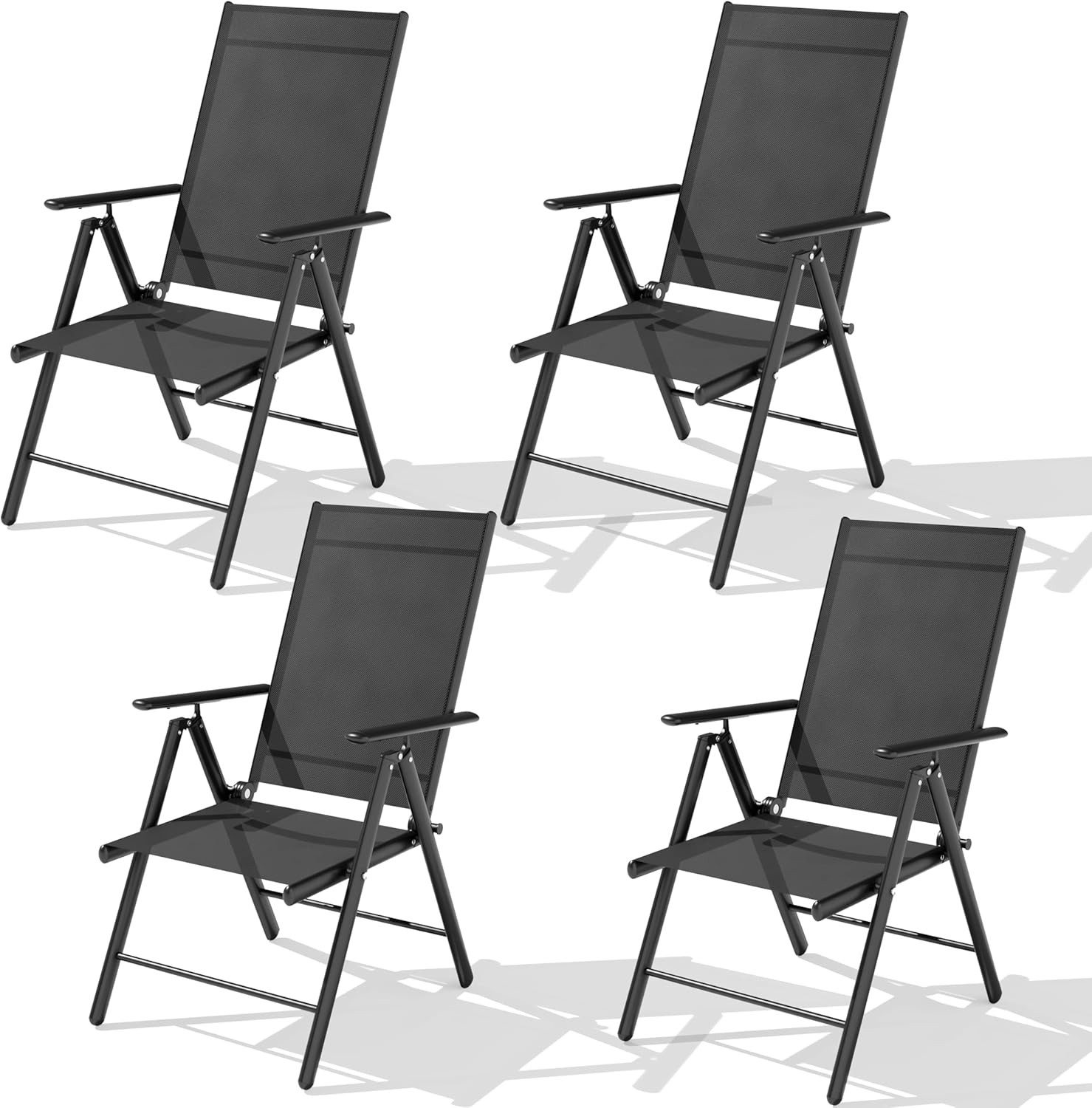 GOTLAND Klappstuhl Klappbare Gartenstühle mit 7-Fach verstellbarer Rückenlehne (4 St), atmungsaktives Textilene und Stahlgestell für Garten, Balkon