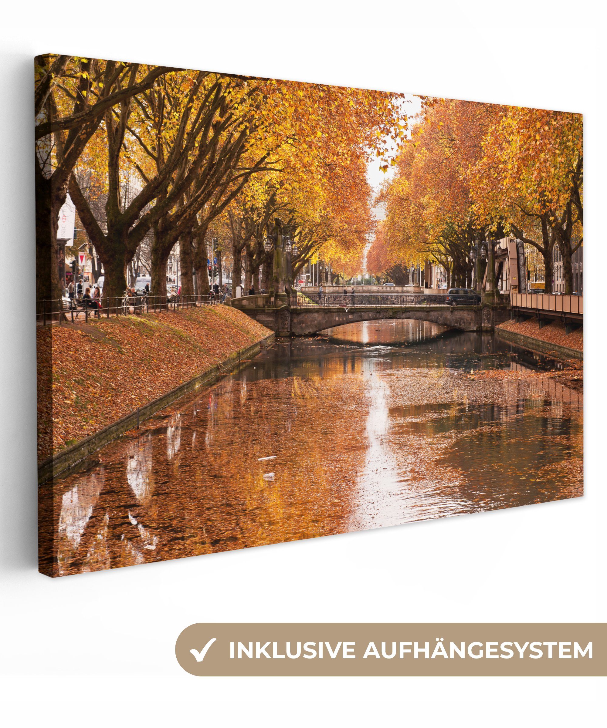 OneMillionCanvasses® Leinwandbild Herbst in der Düsseldorfer Innenstadt, (1 St), Wandbild Leinwandbilder, Aufhängefertig, Wanddeko, 30x20 cm | Leinwandbilder