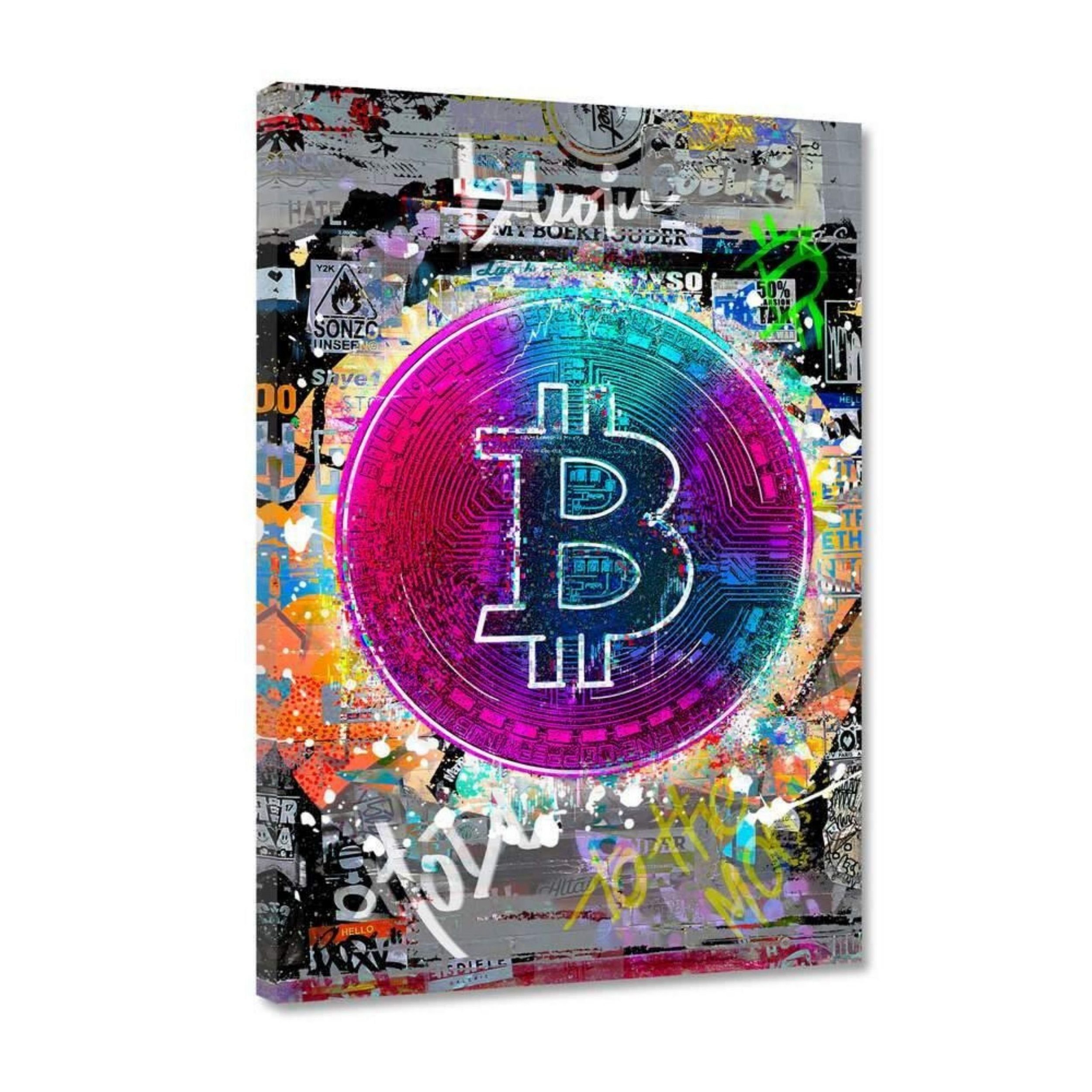 Kunstdruck Leinwandbild Premium Leinwandbild "Colorful Hustling XXL Größen als in 7 verfügbar Bitcoin", Sharks unterschiedlichen