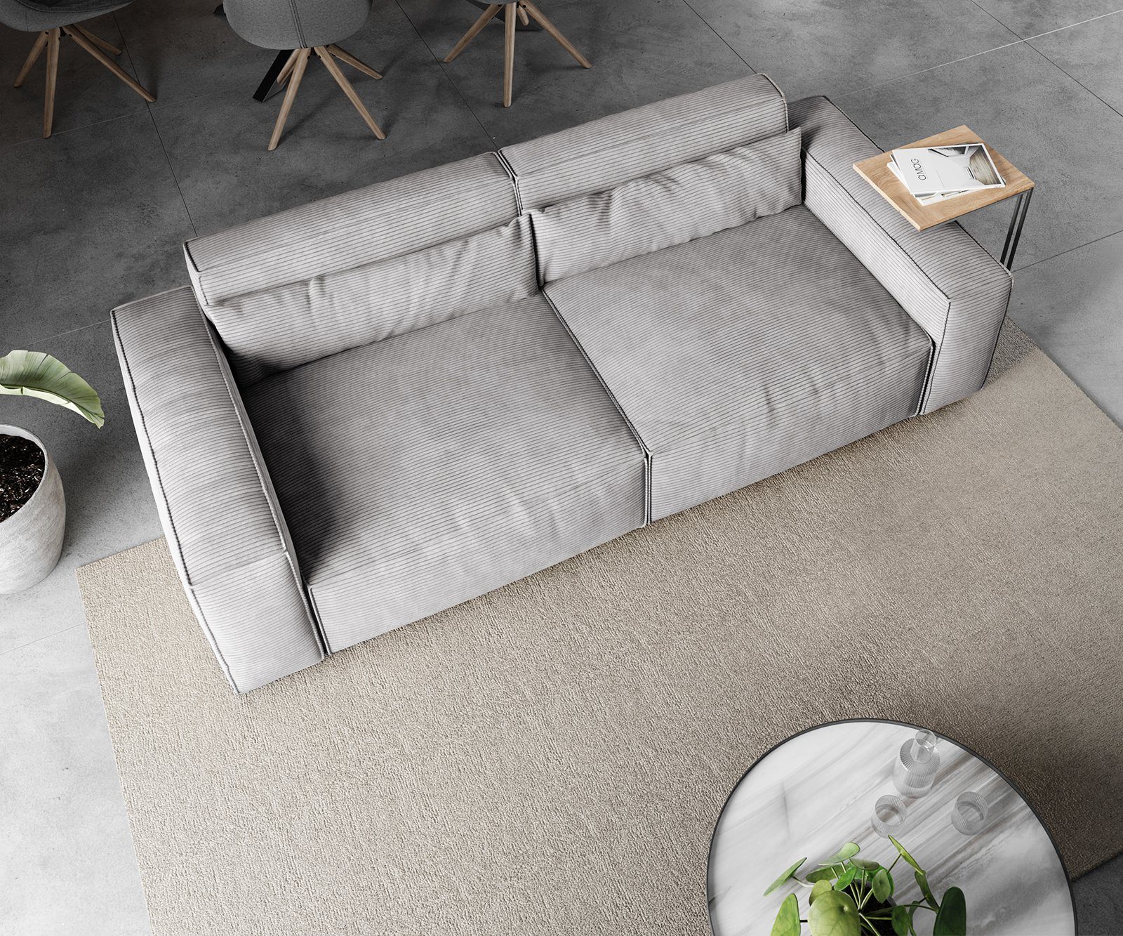Cord cm Big-Sofa L DELIFE Sirpio, Silbergrau 260x110