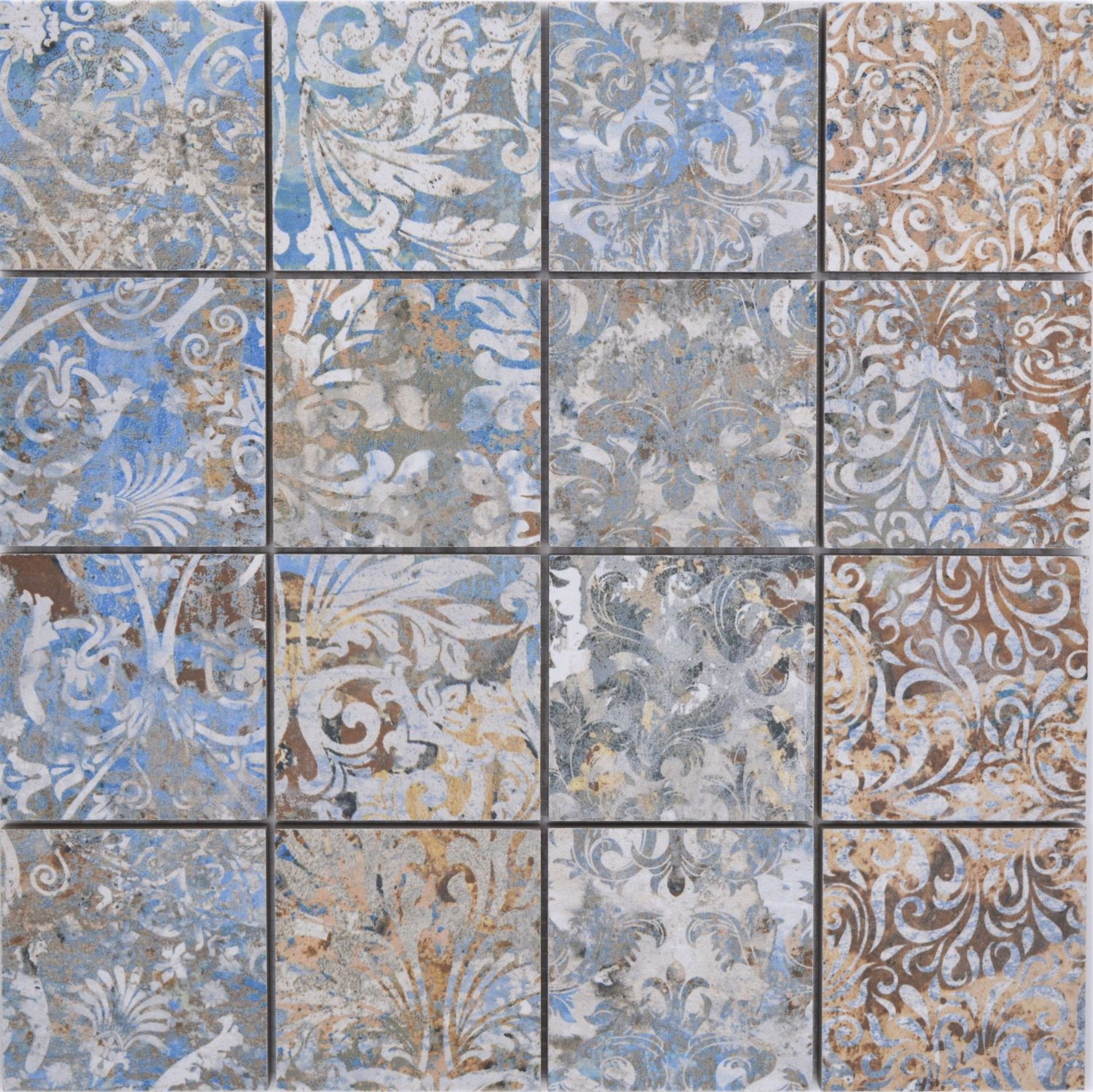 Mosani Wandfliese Natursteinzeug Mosaik stark mehrfarbig matt / 10 Mosaikmatten
