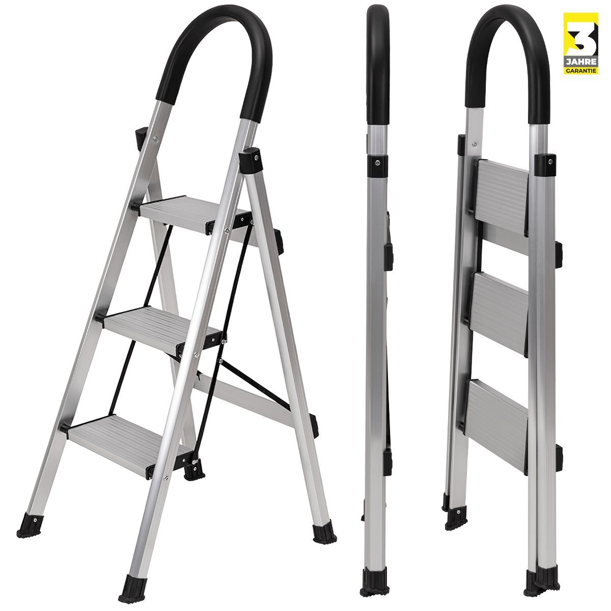 Craftfull Stehleiter Design Klappleiter CF-134A - 3 J. Garantie - 3-5 Stufen - extra schmal (Champagner / Silber - 150 kg Traglast - Alu Stehleiter bis 150 kg - Doppelleiter - Trittleiter - Sicherheitsleiter - Multifunktionsleiter - Vielzweckleiter - Mehrzweckleiter, 1-St., 6 cm dünn, Anti-Rutsch, Gummierte Standfüße, Aluminium), Haushaltsleiter Stufen Leiter Arbeitsleiter Arbeitsbühne klappbar