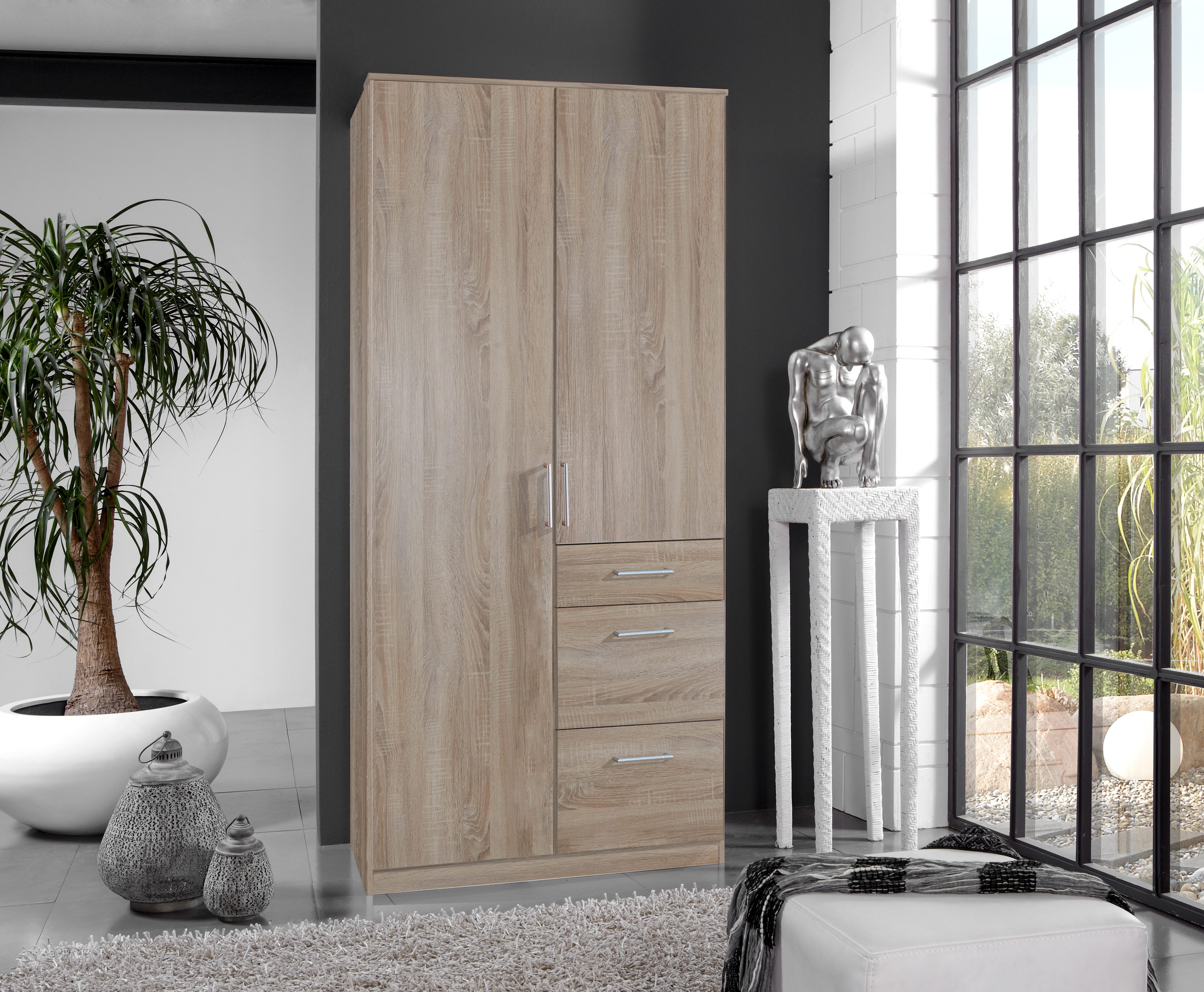 möbel-direkt.de Kleiderschrank Click in Eiche Sägerau (komplett, 1-St., Drehtürenschrank, Eckkleiderschrank) Made in Germany