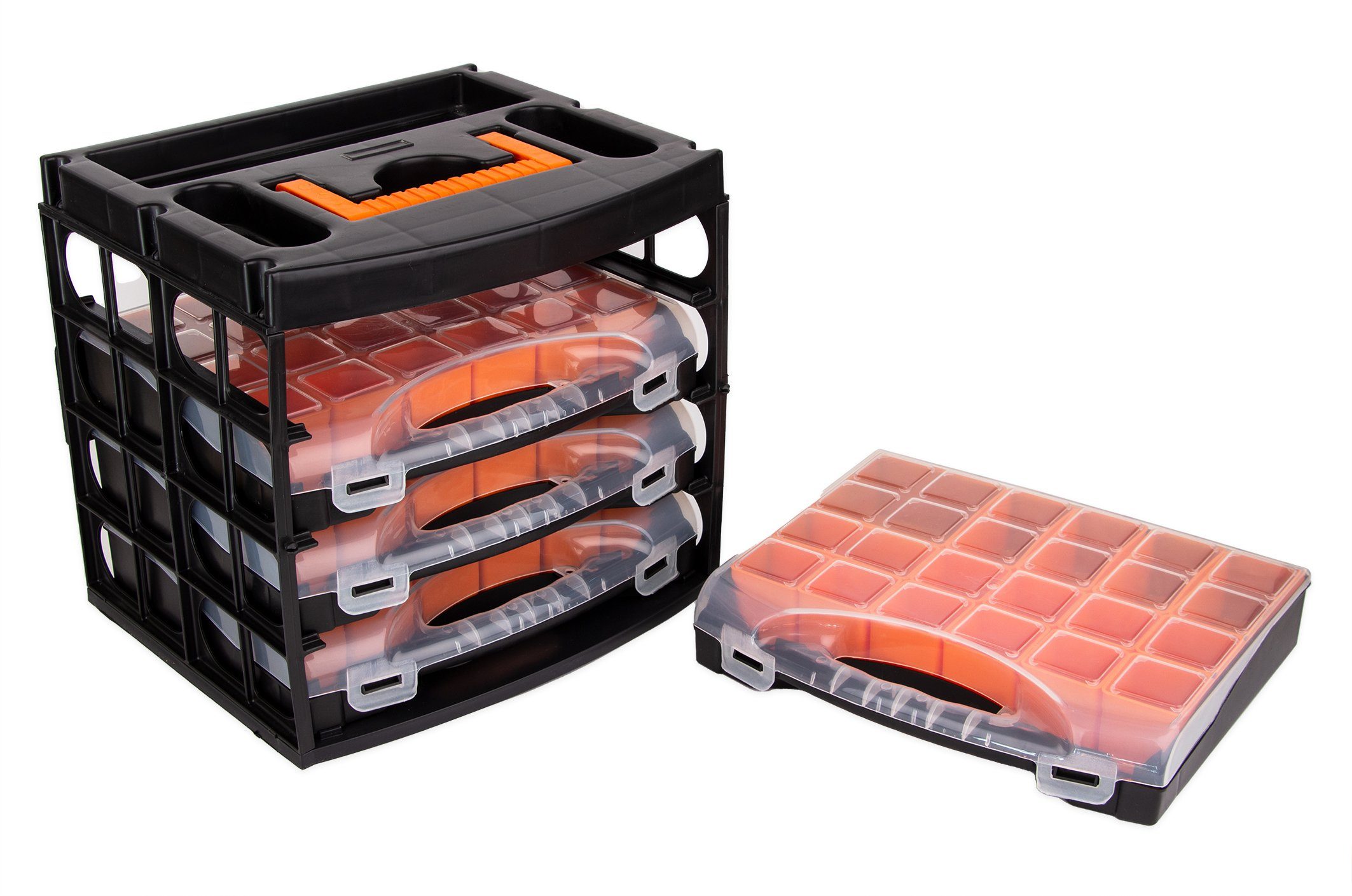 BigDean Werkzeugkoffer Sortierkasten mit 4 herausnehmbaren Schubladen Sortimentskasten (Set, 1 St., Sortimentsschubladenkoffer), Vielseitig, Praktisch, Kleinteile Organizer