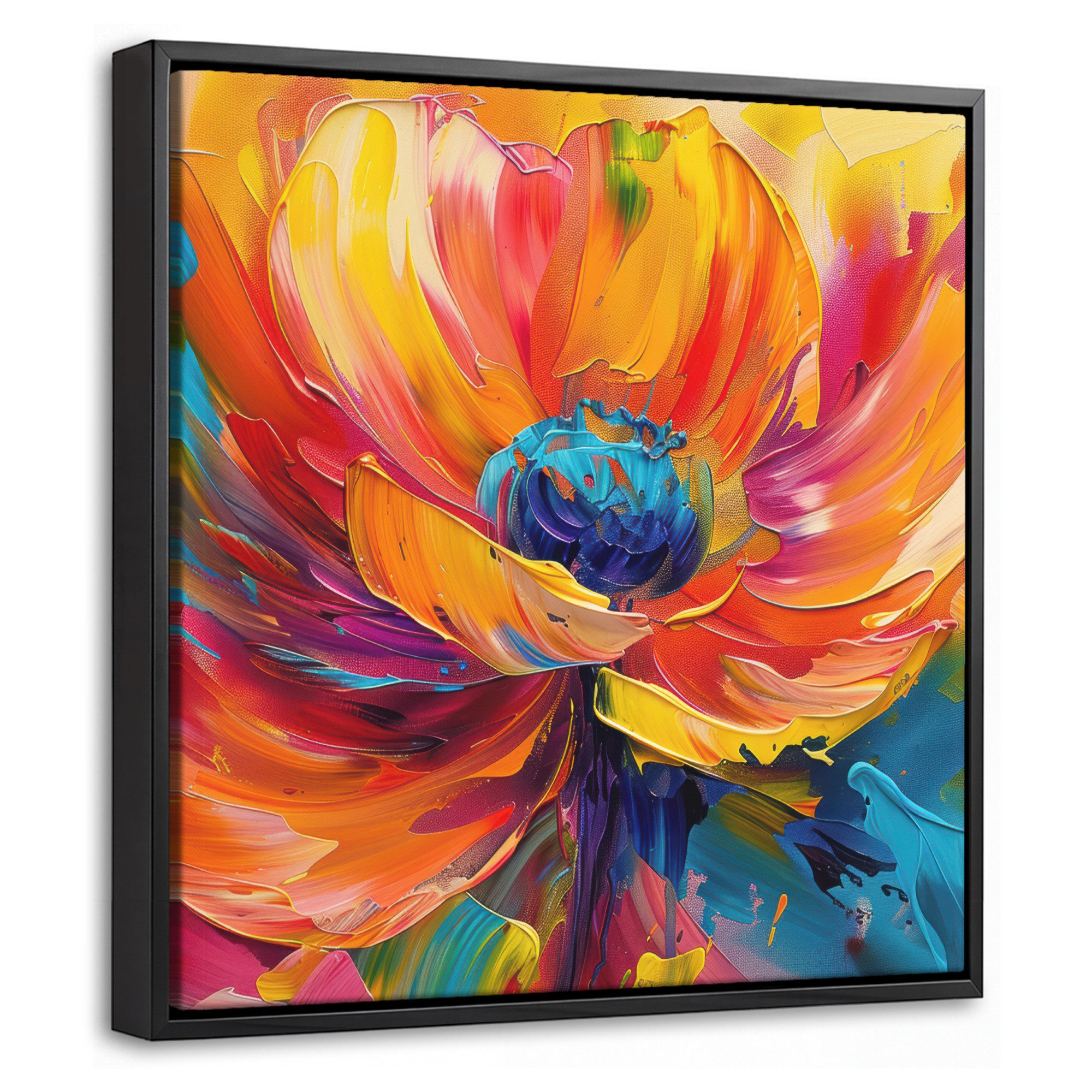 OneMillionCanvasses® Leinwandbild mit Rahmen - Blume - Lackierung - Modern - Abstrakt - Farben, Fotodruck (1 St), Leinwand Bilder Klein, Wand Dekoration Aesthetic 20x20cm