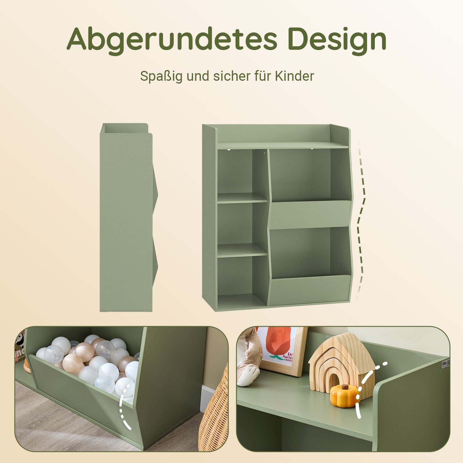 SoBuy Bücherregal KMB55, Montessori Regal Kinderregal Aufbewahrungsregal Spielzeugtruhe, mit Ablagefächern und Fächern, Standregal, Regal Kinderzimmer