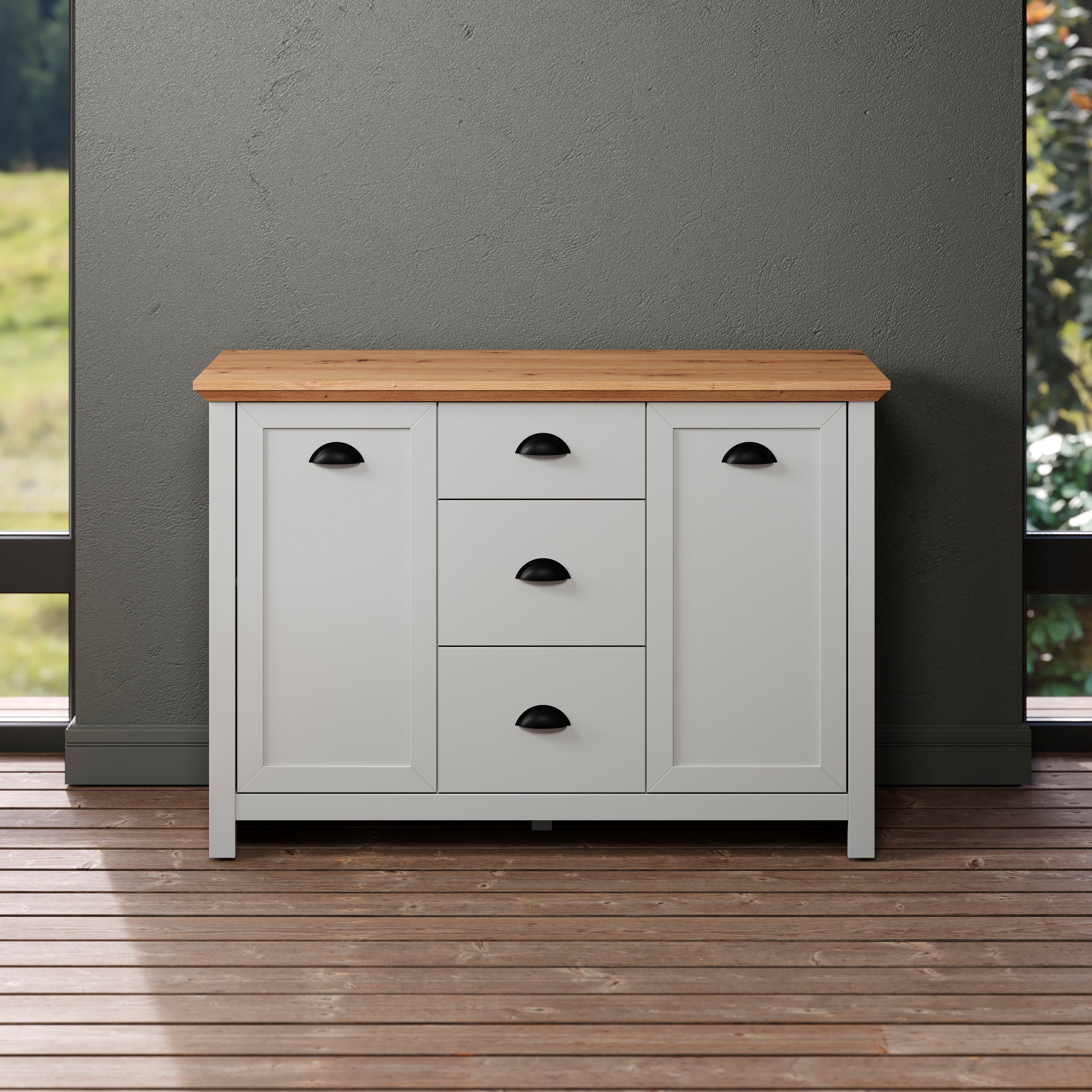 Home affaire Sideboard Herzwill (1 St), Artisan Eiche NB und hellgrau, matt,  im Landhaus-Look