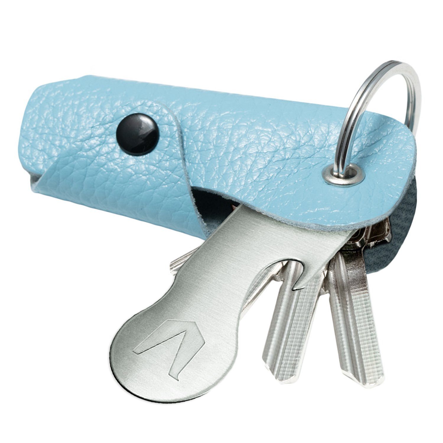MAGATI Schlüsseltasche Occhio Nero aus Leder mit Einkaufswagenlöser, Platz für 1-6 Schlüssel, Schlüsselanhänger Hellblau