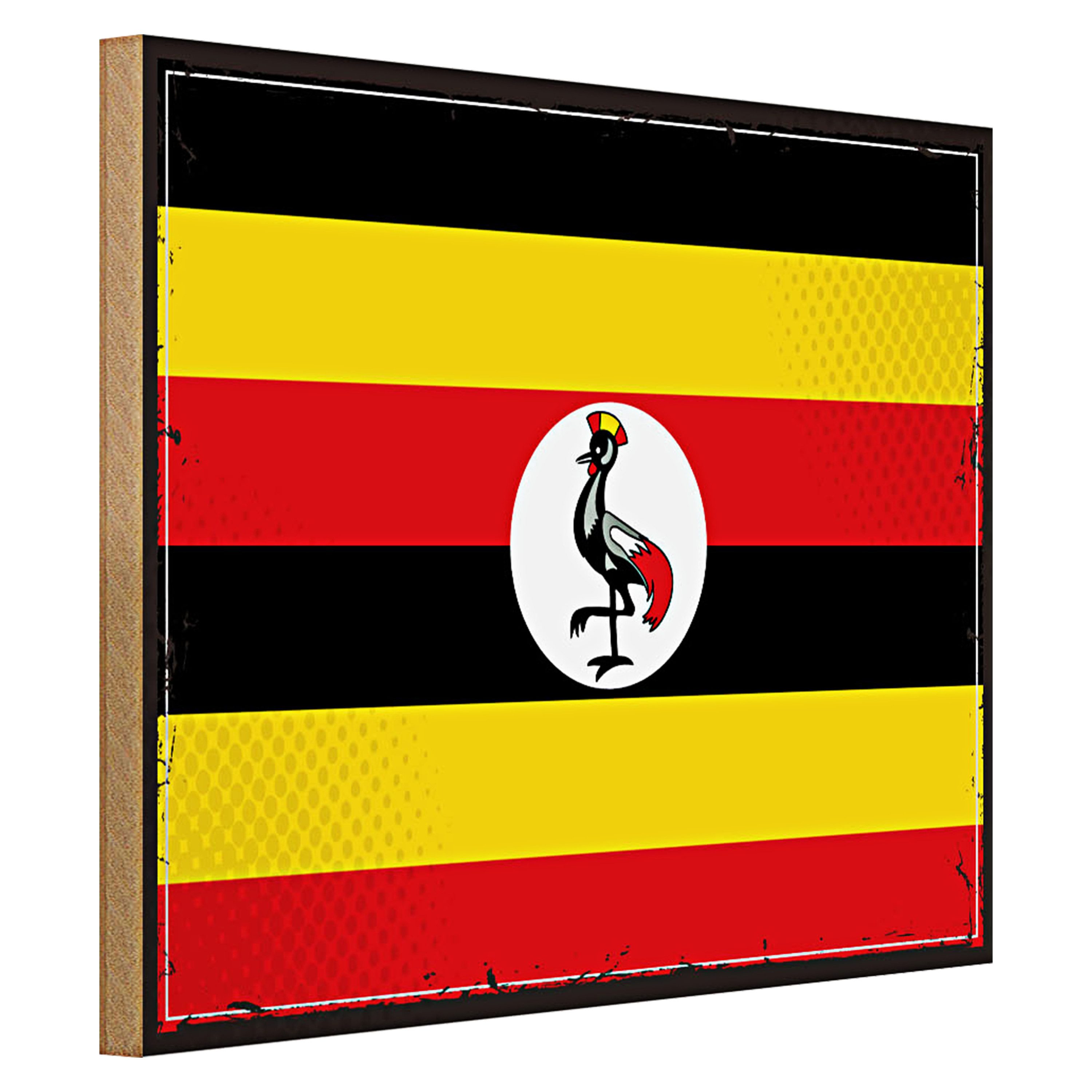 Roomando Holzbild Flagge Uganda 40x30cm Retro Flag of Uganda