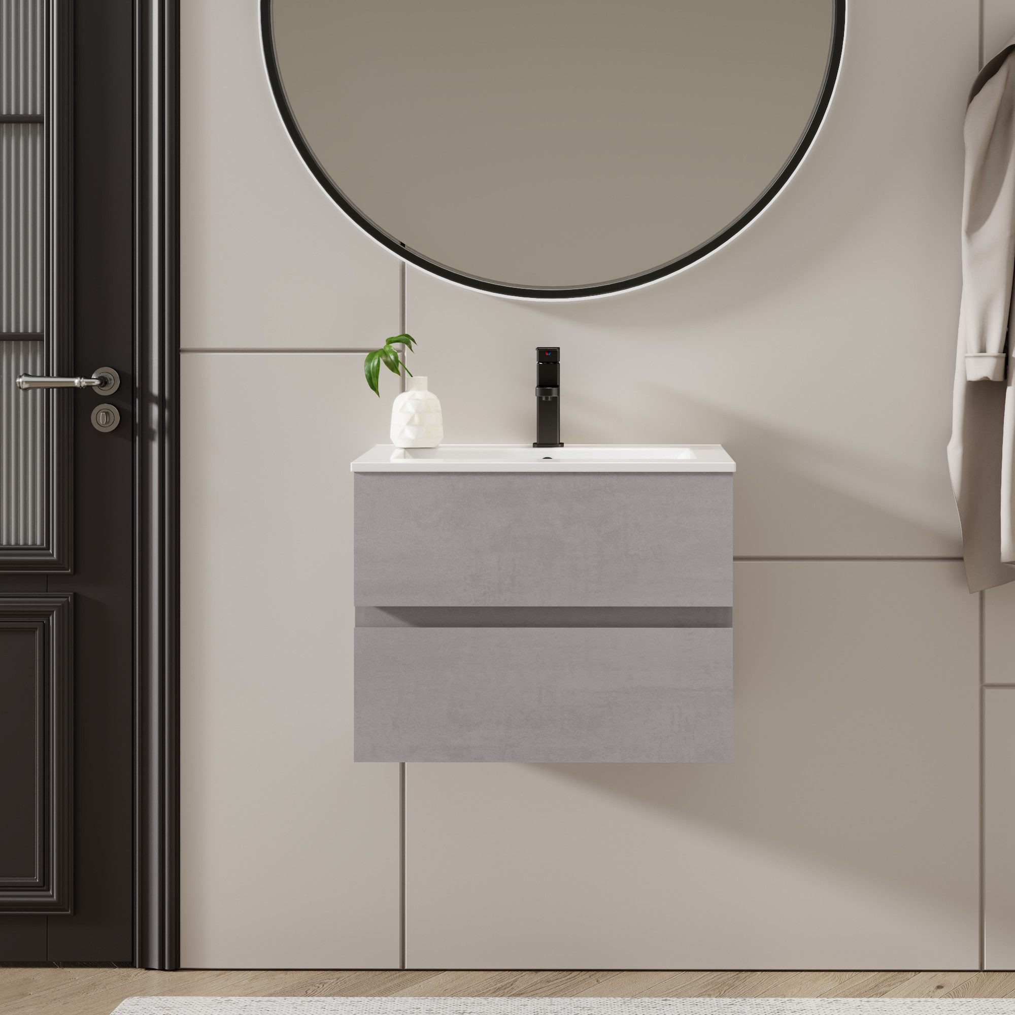 UEV Waschbeckenunterschrank 60cm/75cm/90cm hängend grau (Badmöbel für Gäste günstig online kaufen