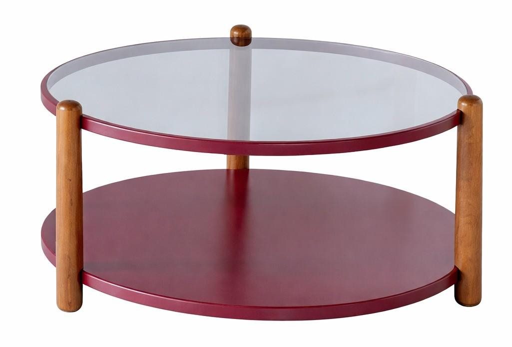 JVmoebel Couchtisch Moderner Tisch Braun Rot Glasplatte Holzbeine Holzrahmen (1-St)