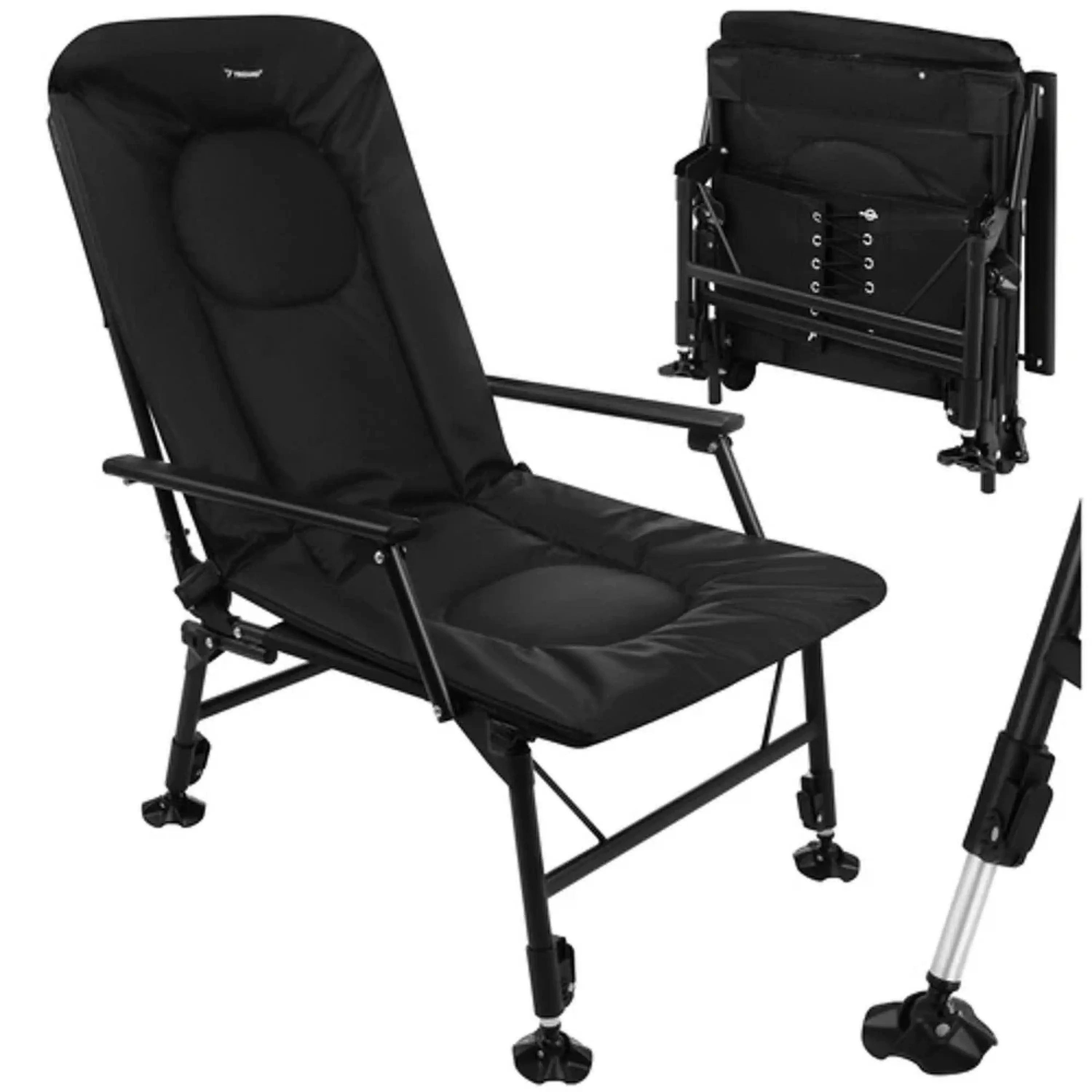 Sport-Knight® Campingstuhl Anglerstuhl Sessel höhenverstellbar gepolsterter Klappstuhl Schwarz