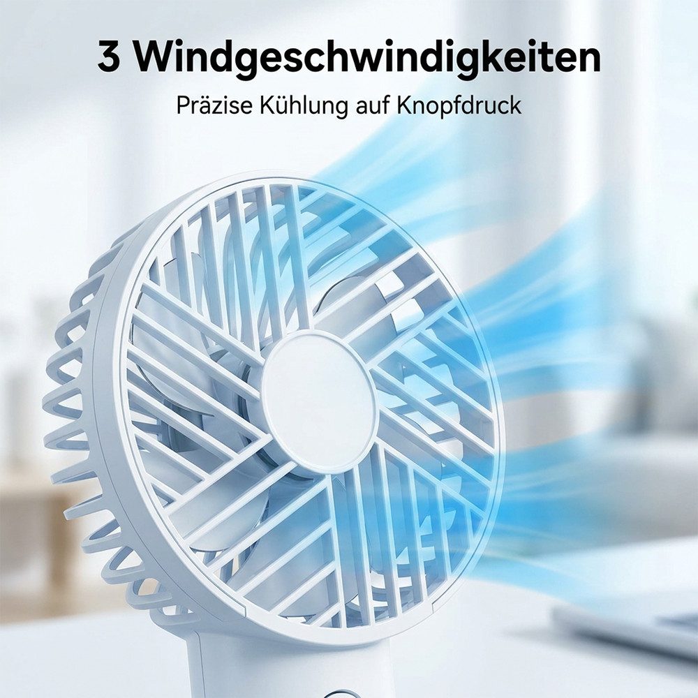 nsihing Handventilator Tragbarer Mini Ventilator, Wiederaufladbar USB Ventilator, mit 3 Geschwindigkeitsstufen, Hand Ventilatoren mit Base