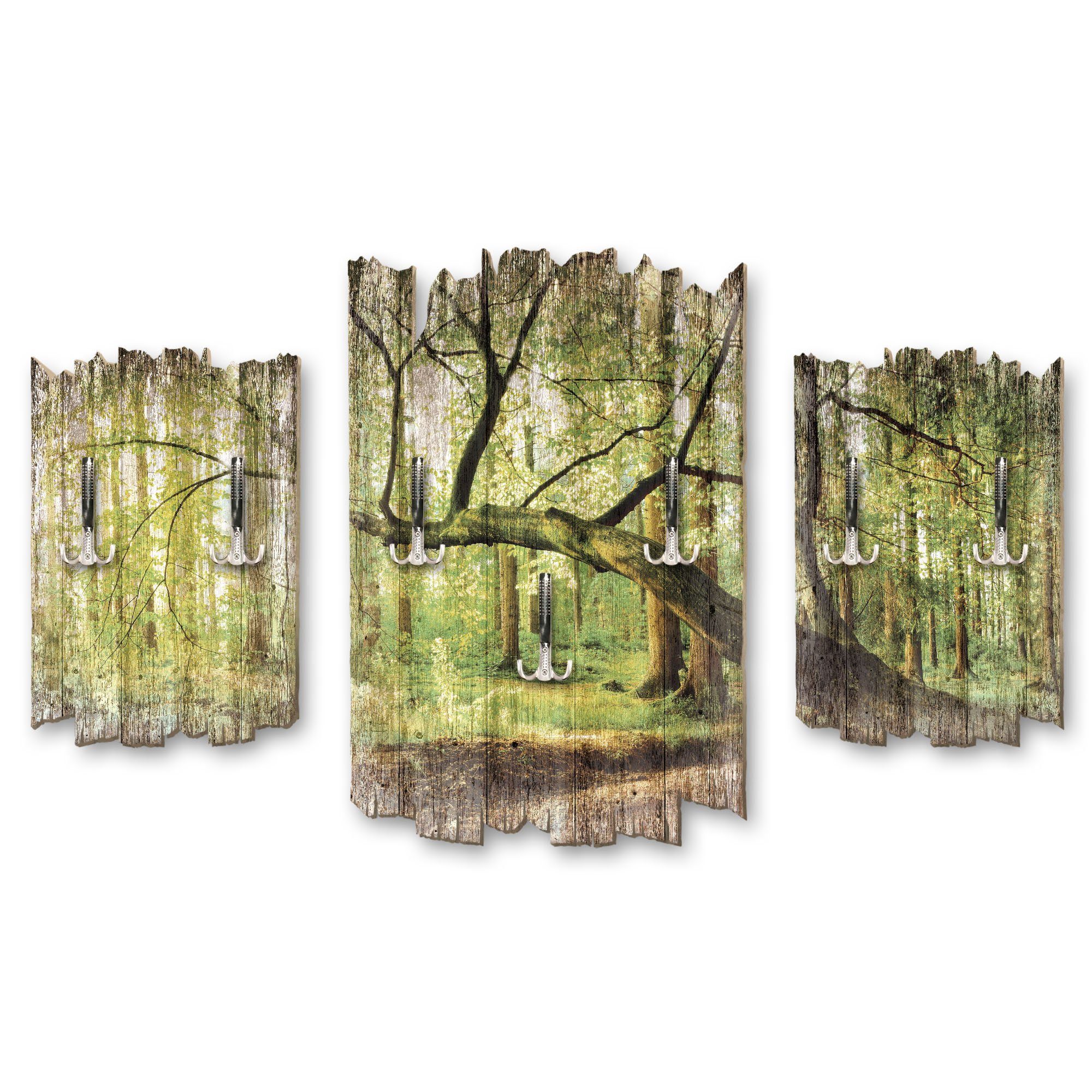 Kreative Feder Wandgarderobe Gebogener Baum, Dreiteilige Wandgarderobe aus Holz