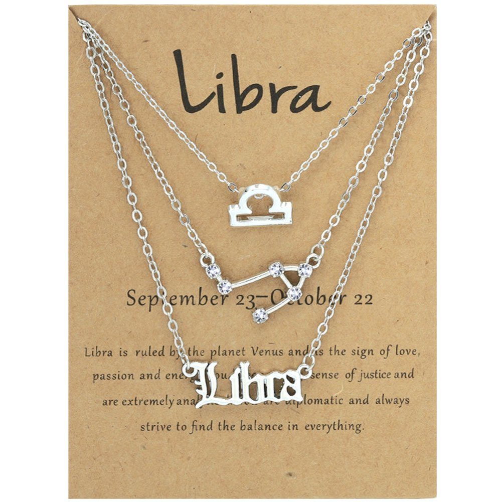 Vintage Für Libra Zodiacs Blusmart Frauen Silber Herzkette 3PCS 12 Halskette Alphabete