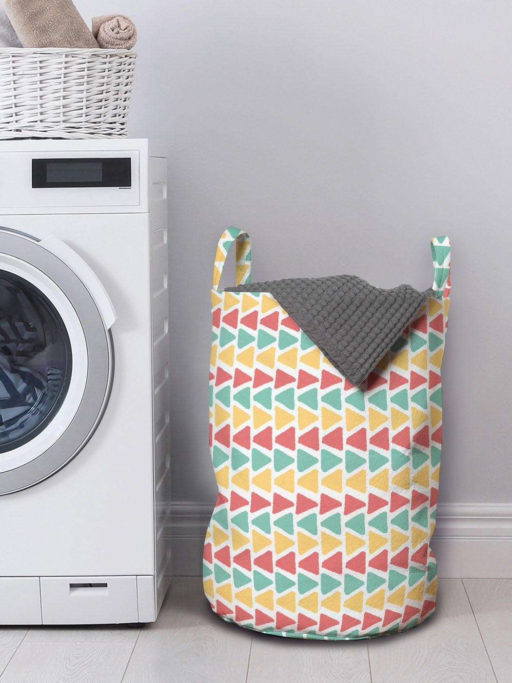 Abakuhaus Wäschesäckchen Wäschekorb mit Griffen Kordelzugverschluss Triangles Waschsalons, modernes für Geometrisch