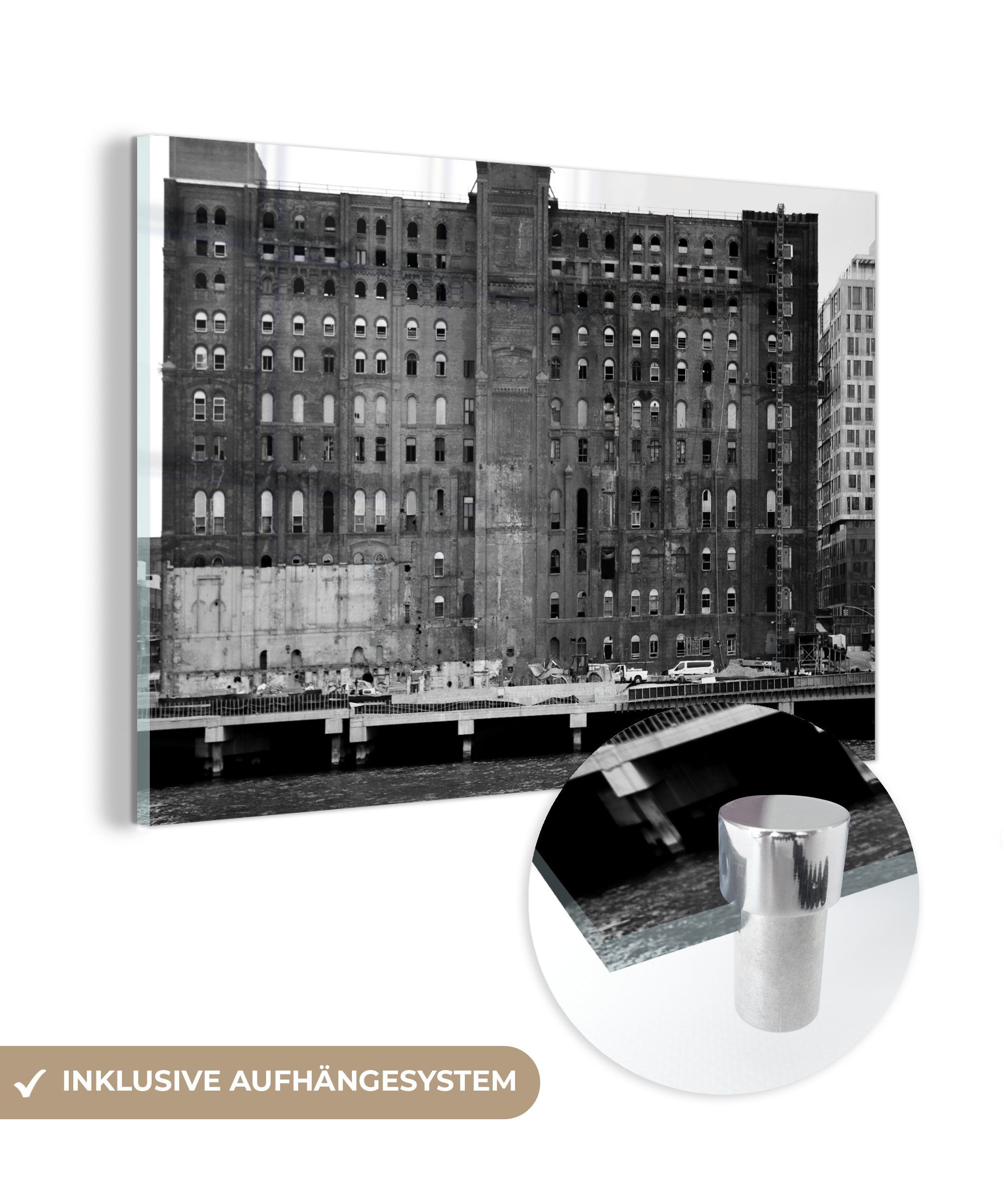 Acrylglasbild Gebäude & Schlafzimmer Acrylglasbilder (1 schwarz und Verlassenes New St), MuchoWow in - weiß, Wohnzimmer York