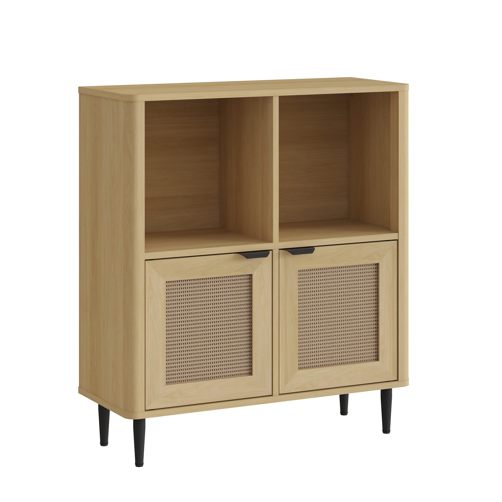 en.casa Kommode, »Lukhomso« mit 2 Türen 85 x 75 x 30 cm Eicheoptik / Rattanoptik