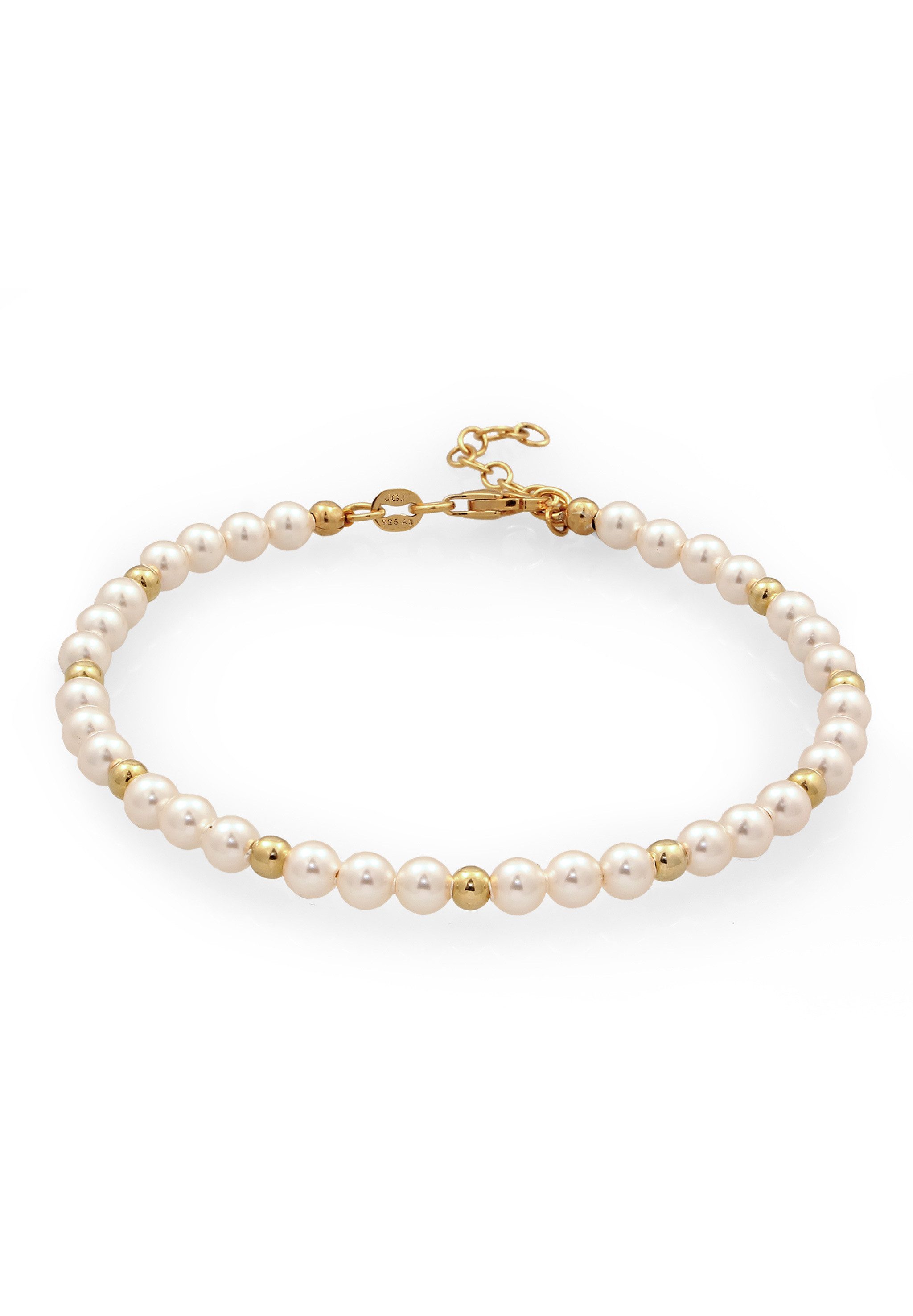 Armreif Perlenarmband Perlen von Swarovski® Weiß 925 Sterling Silber vergoldet