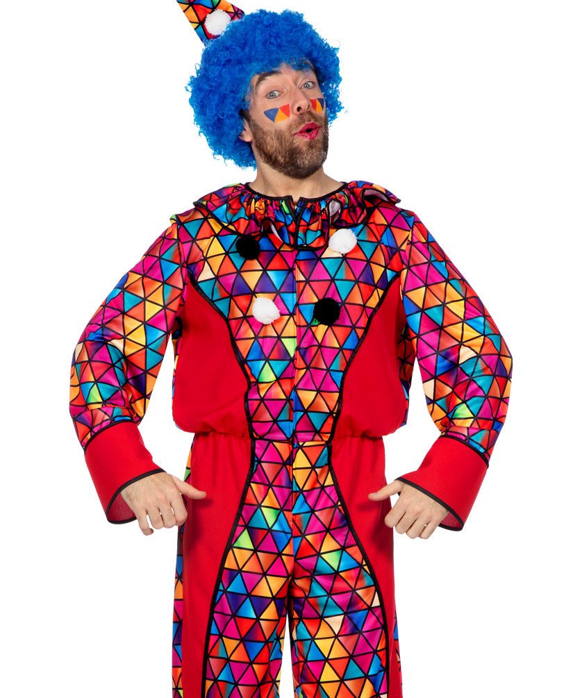 Karneval-Klamotten Clown-Kostüm Overall Herren große Größen rot kariert Clownshut, Zirkus Clown Kostüm Plus Size Narre Harlekin Männer Gruppenkostüm