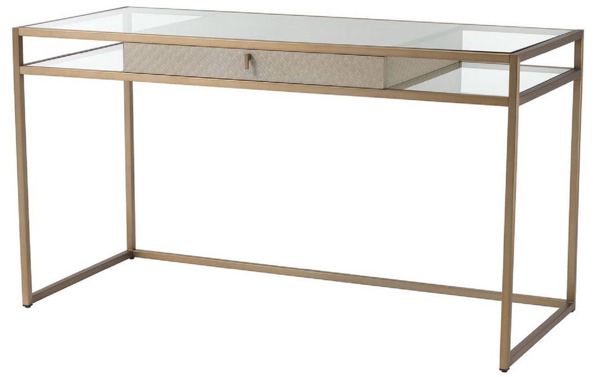 Casa Padrino Schreibtisch Luxus Schreibtisch Creme / Messing 135 x 60 x H. 75,5 cm - Bürotisch mit Schublade - Luxus Büromöbel - Luxus Qualität