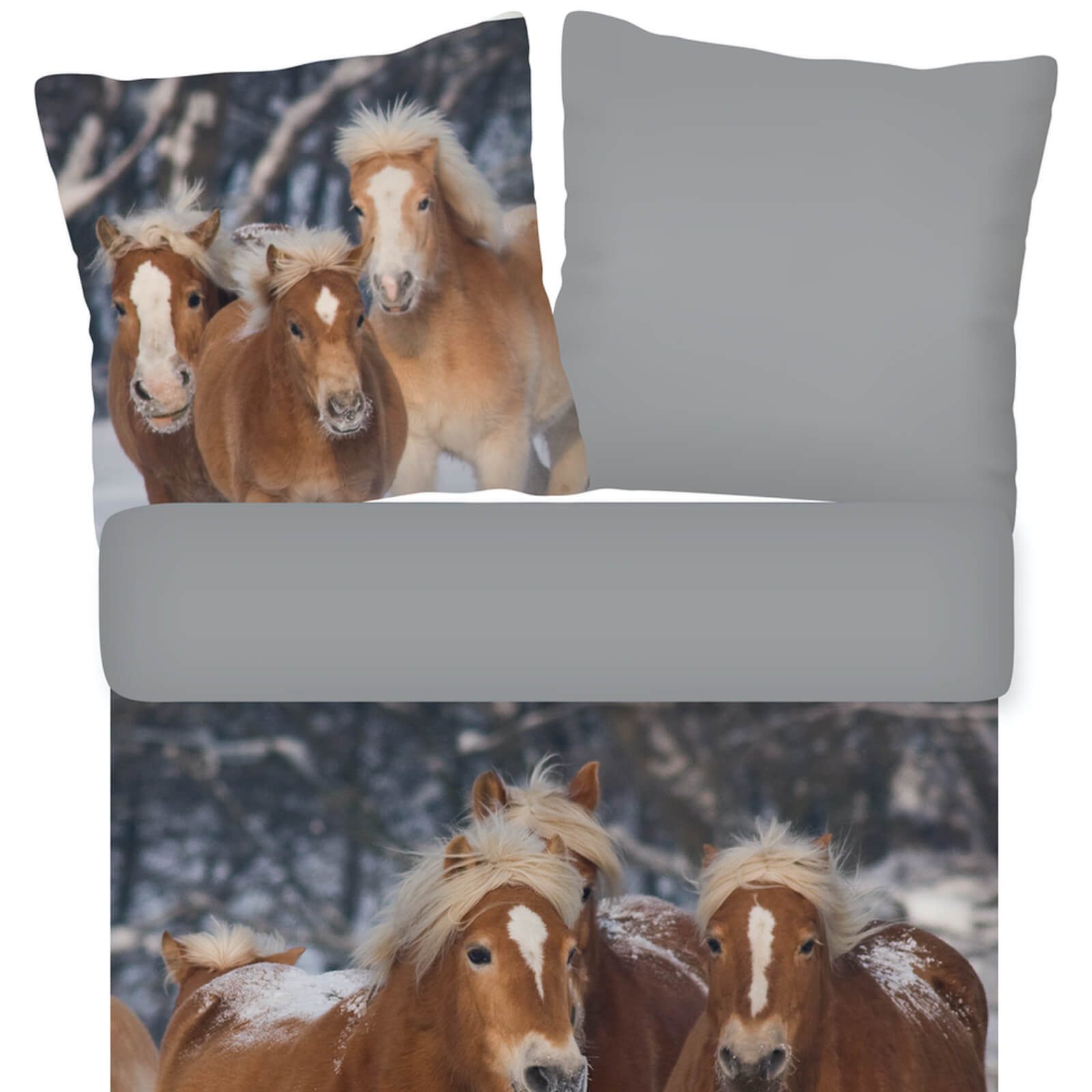 ESPiCO Kinderbettwäsche Pferde Flanell Trendy Bedding, Flanell, 2 teilig, Pferde, Schnee