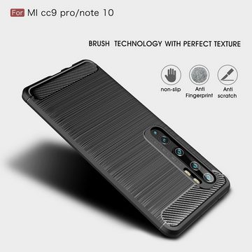 König Design Handyhülle Xiaomi Mi Note 10, Xiaomi Mi Note 10 Handyhülle Carbon Optik Backcover Schwarz