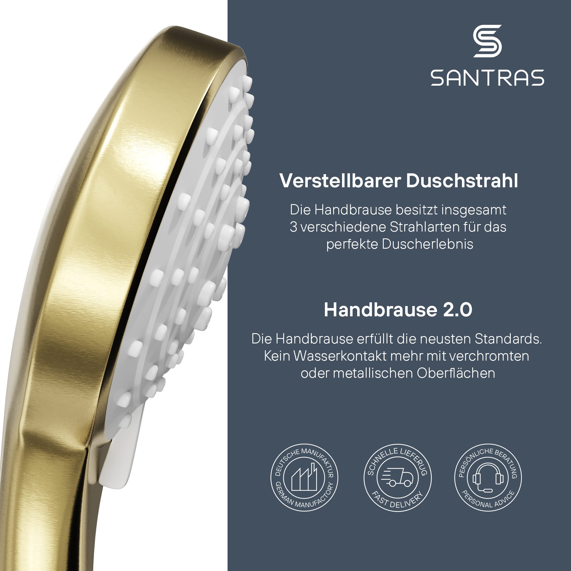 Santras Handbrause in Bronze - dreifach verstellbarer Duschkopf mit Wassersparer