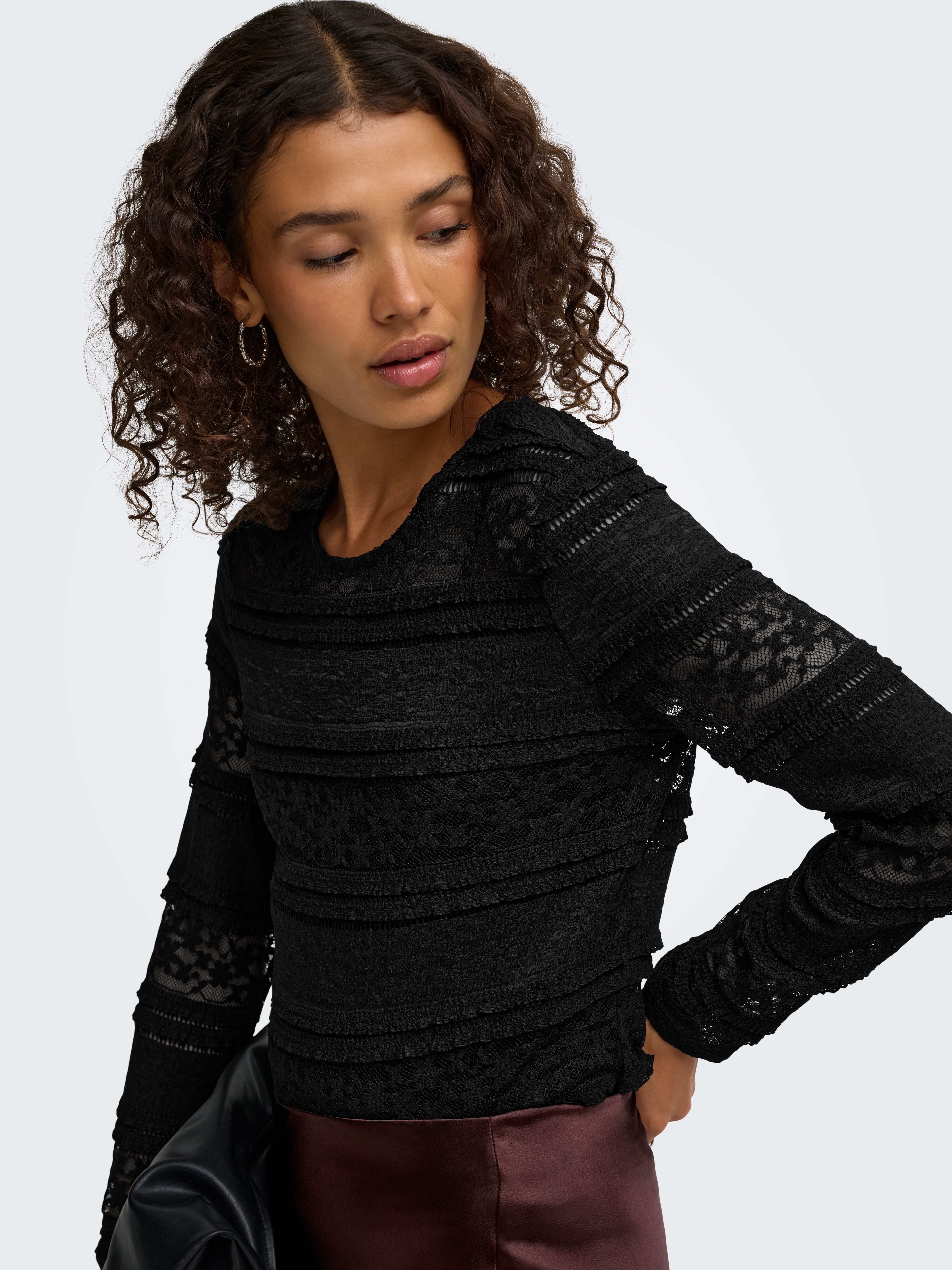 JDY Longsleeve JDYSARAH L/S LACE TOP JRS NOOS Kunstfaser, normal geschnitten