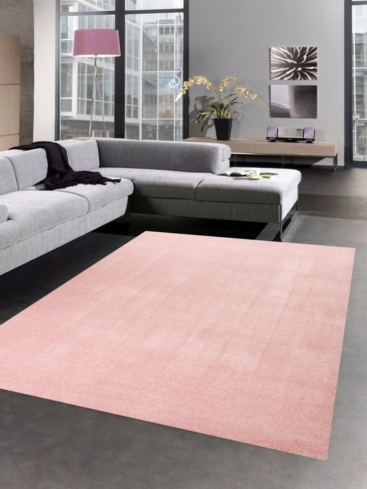 17 Hochflor-Teppich Teppich mm Wohnzimmerteppich rosa, rechteckig, Moderner Carpetia, Höhe: einfarbig uni