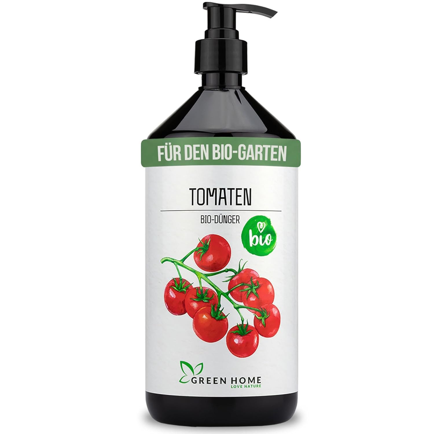 GREEN HOME LOVE NATURE Tomatendünger Bio-Dünger flüssig NPK 3+2+6 für Tomaten, Paprika & Gemüse, Tomaten, 100 % bio, organisch-mineralisch, extra Kalium, Dosierpumpe