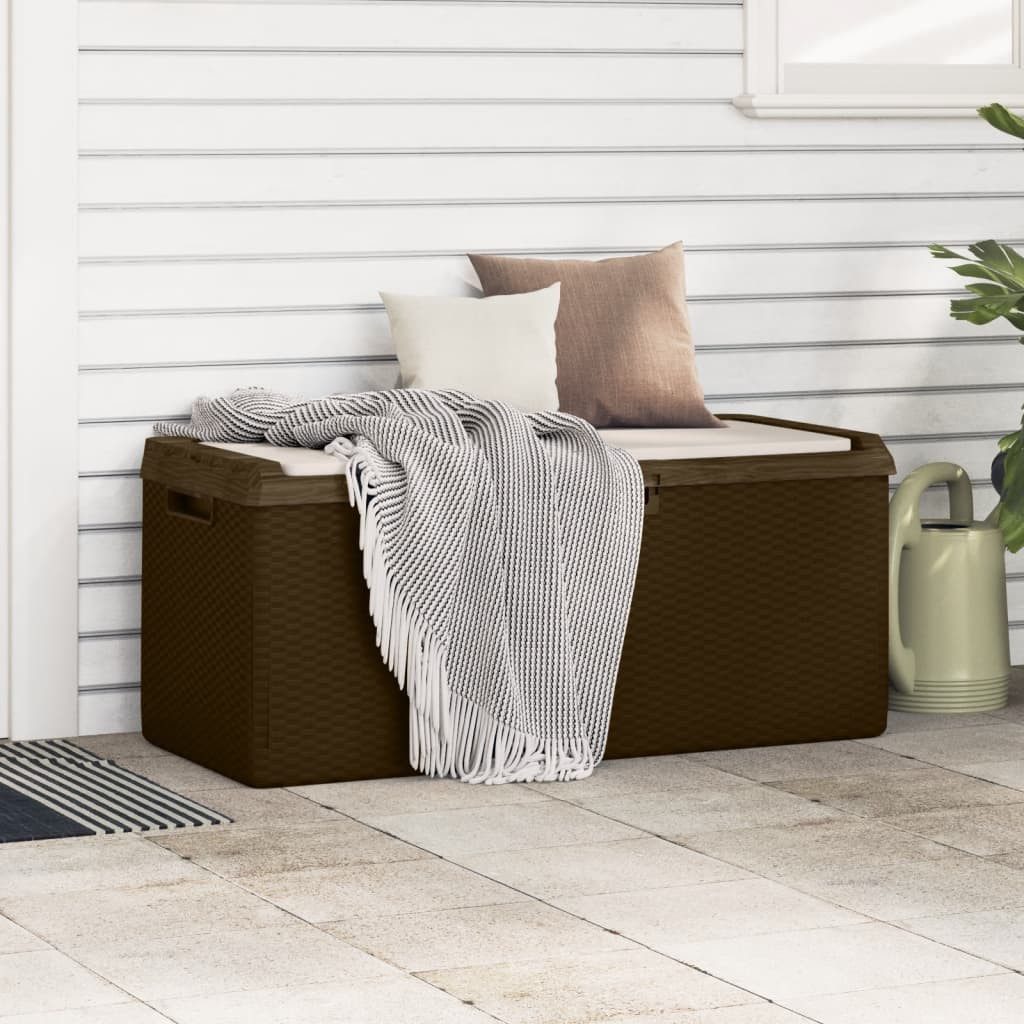 vidaXL Gartenbox Gartentruhe mit Sitzkissen Braun 350 L PP