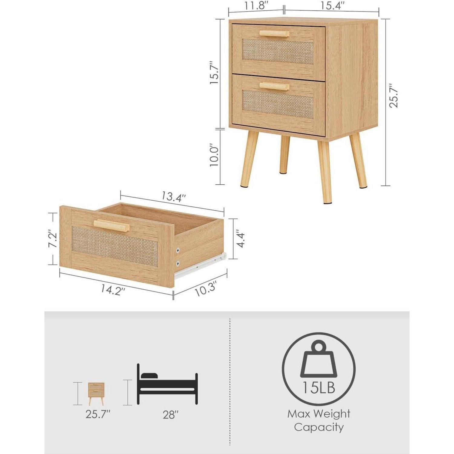 LuxusKollektion Nachttisch Nachttisch Rattan Beistelltisch Schublade Holz B günstig online kaufen
