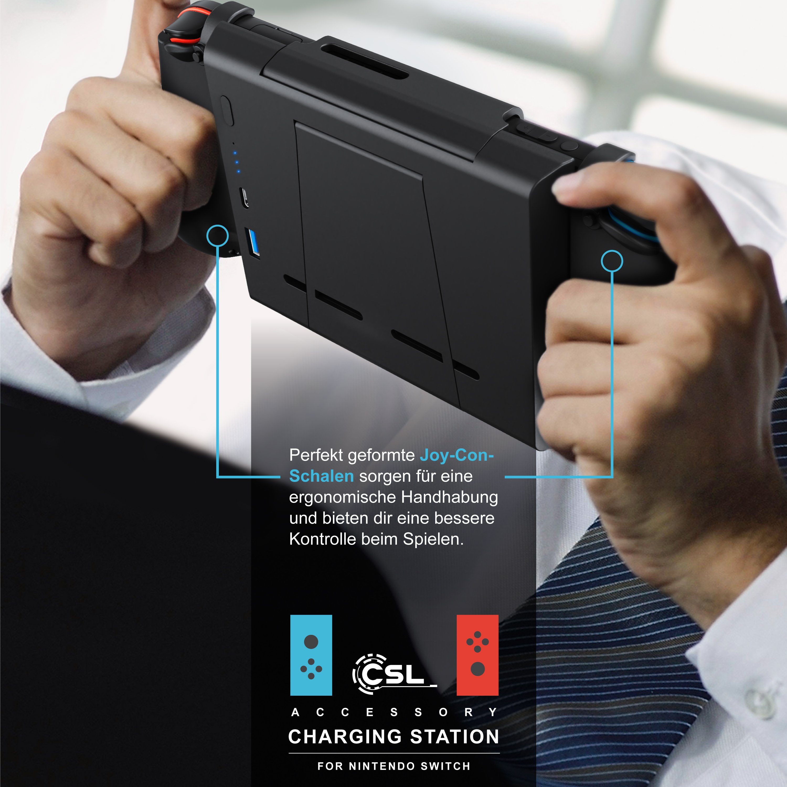 CSL Switch-Controller (10000mAh Switch Akku Hülle, Powerbank mit Joy-Con-Griffen, Ladegerät)