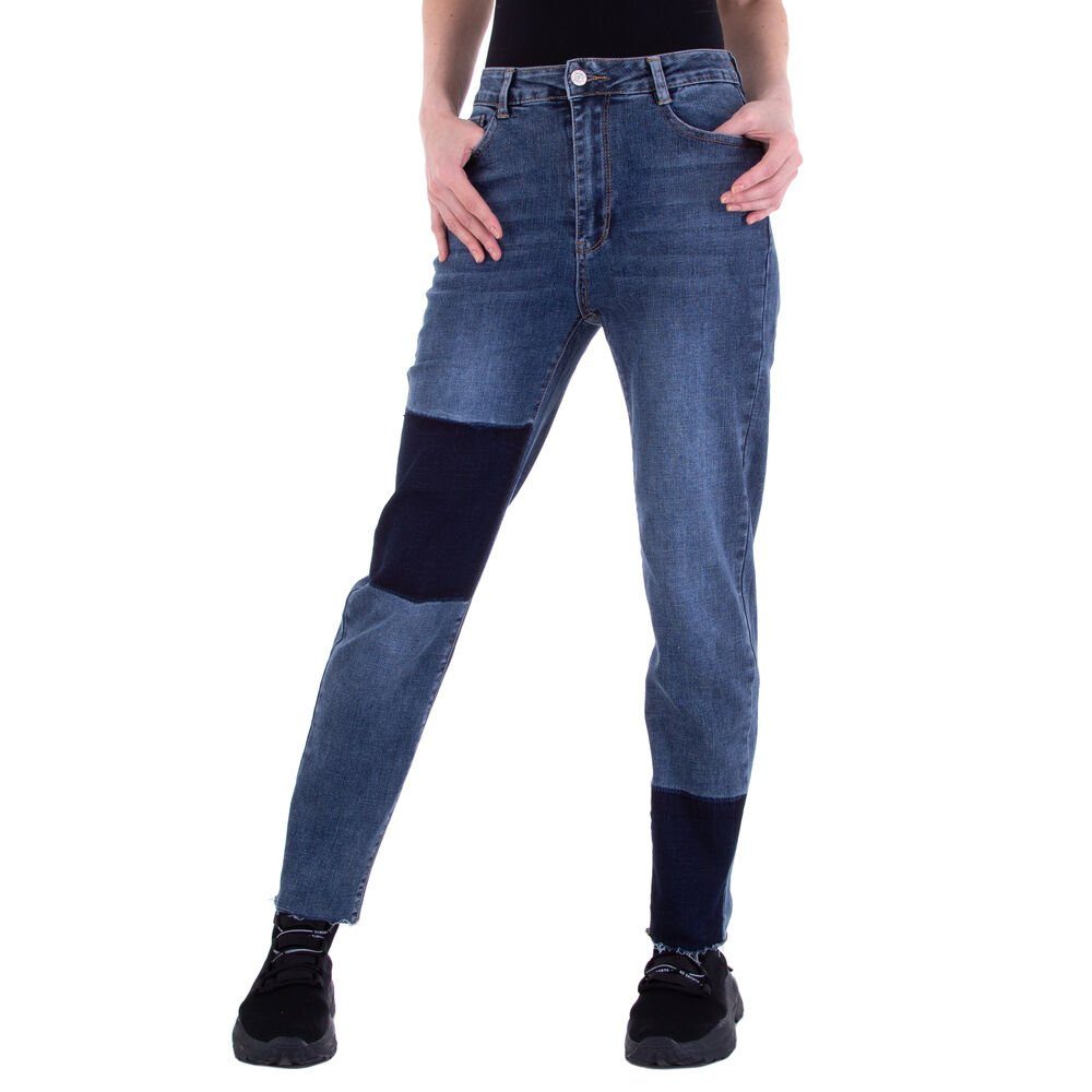 Damen Jeans Ital-Design Straight-Jeans Damen Freizeit Jeansstoff Stretch Jeans in Blau