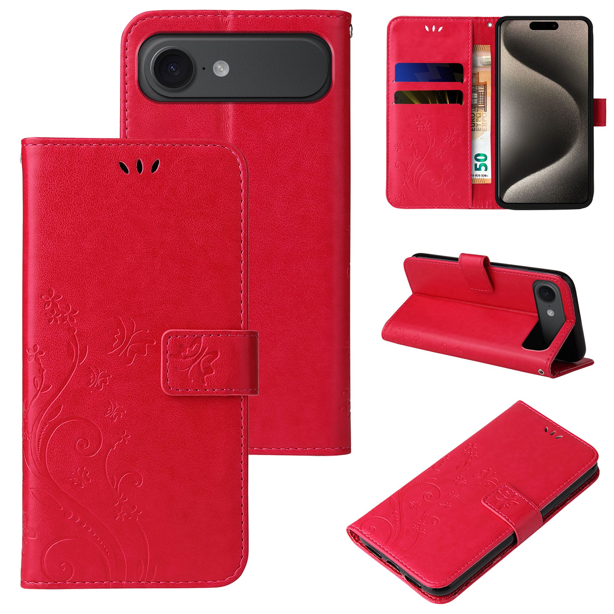 Tec-Expert Handyhülle Cover Tasche Hülle für Apple iPhone 17 Air, Klapphülle Case mit Kartenfach Fliphülle aufstellbar, Motiv Blumen