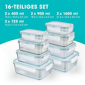 GOURMETmaxx Frischhaltedose -20 bis +330 °c, Glas, (8er Set, 16-tlg), auslaufsicher Lunchbox Vorratsdosen klick-it robustem Borosilicat-Glas