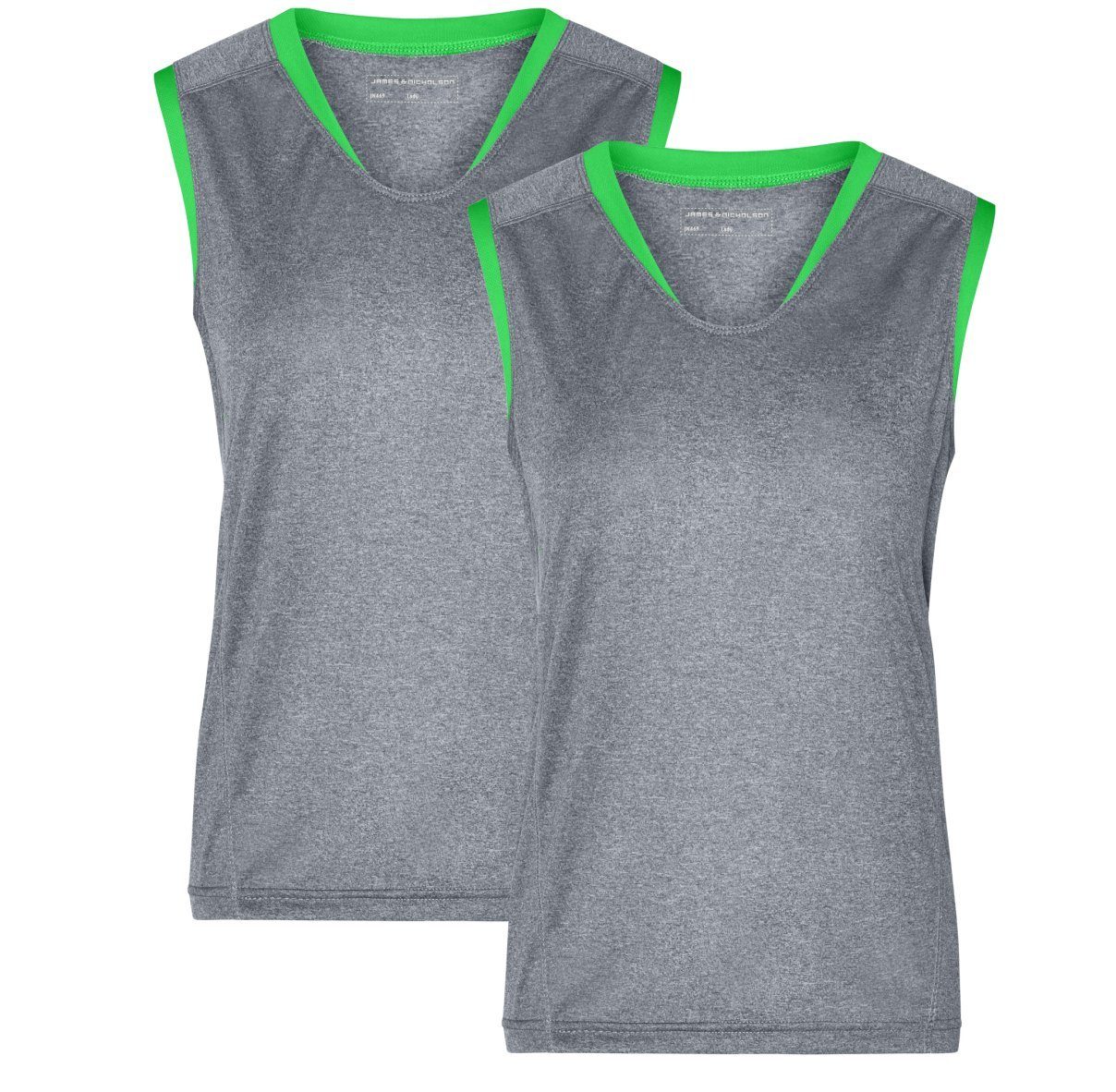 Sportliches grey-melange/green (Doppelpack, James Doppelpack Lauftop schnell Damen & trocknend Nicholson Feuchtigkeitsregulierend Lauftop aus FunktionspolyesterJN469 und 2er-Pack)