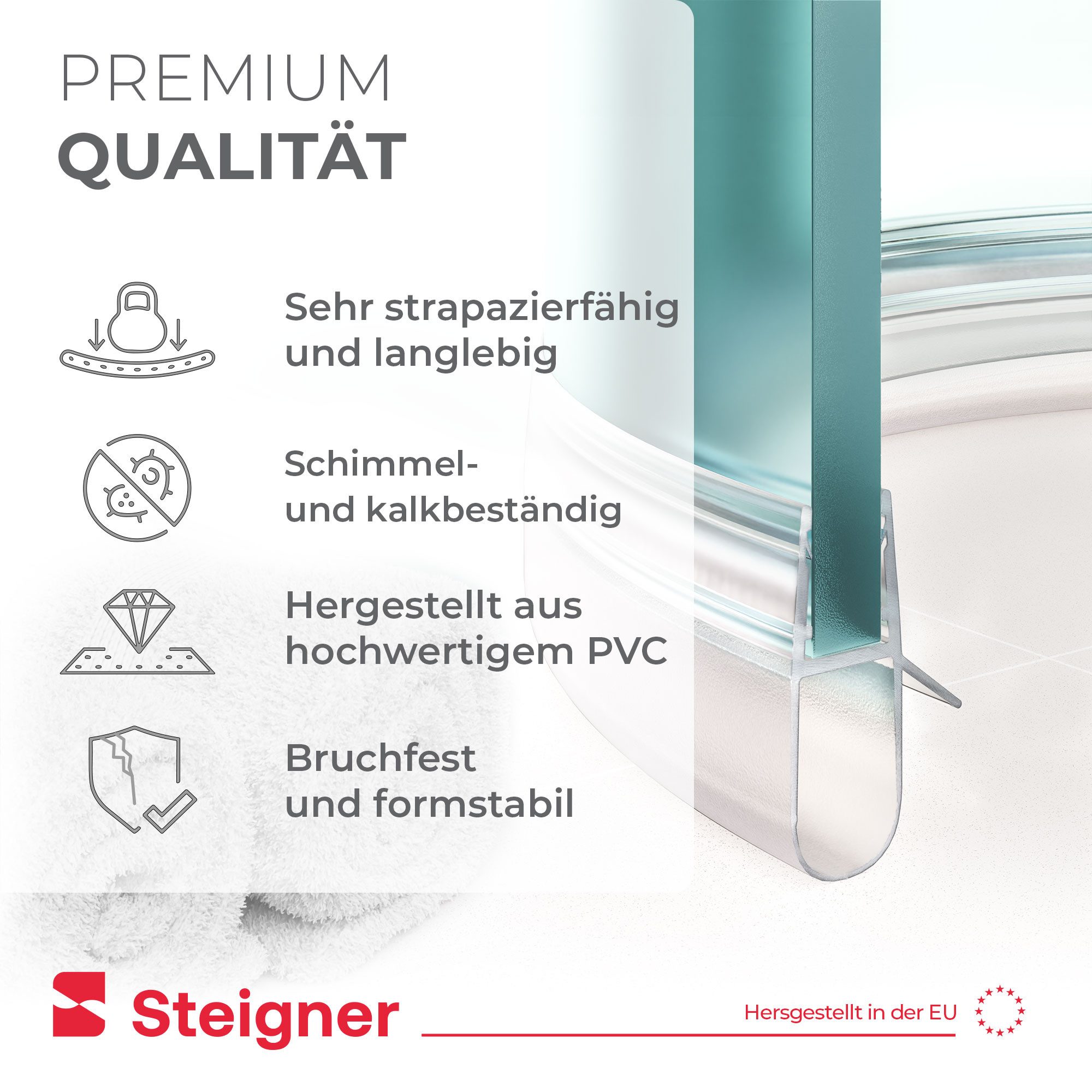 STEIGNER Duschdichtung Duschtürdichtung gebogen UK17 30 cm (1 Stk) Transparent 5-8 mm, L: 30 cm, (1 Stück Packung, Einzeldichtung), Duschdichtung Runddusche ode – Bild 3 von 5